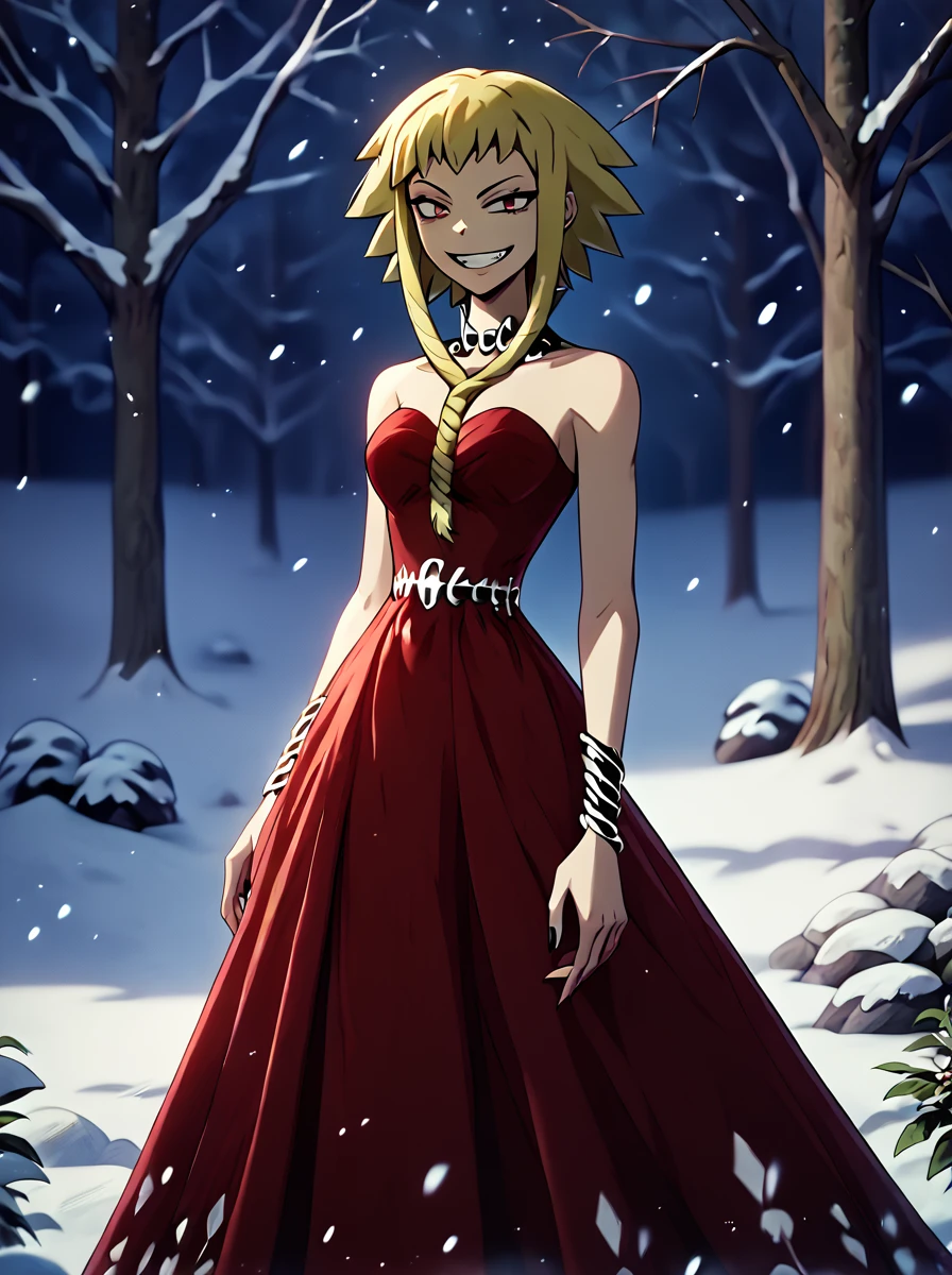 score_9,score_8_up,score_7_up,
,xmas_clothing_2k24,
velvet_dress,
1woman,solo,outside,snow,,winter,,glow,whole body,red dress,
 ,<lora:Xmas_clothing_2k24_pony_9:0.6>,
,<lora:soul_eater_pony:0.8>,souleaterstyle,Medusa,blonde,yellwo eyes,grin,