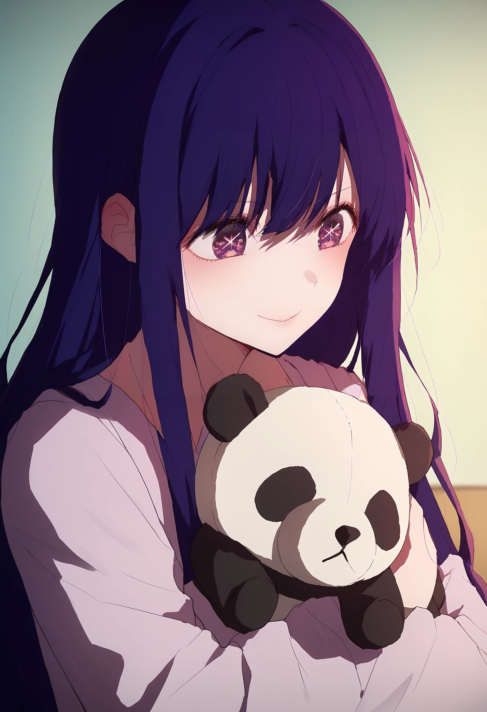 score_9, score_8_up, score_7_up, extremely detail face, 1girl, solo, ai hoshino, long hair, bangs, purple hair, hugging, panda, stuffed panda, vr headset <lora:hugging_panda:1> <lora:ai-hoshino-s1-ponyxl-lora-nochekaiser:1> <lora:Concept_VR-headset:1>