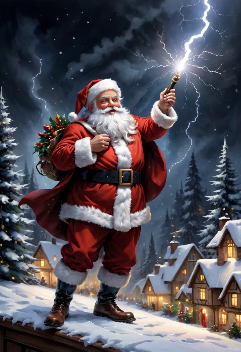 santafestivemood, a breathtaking and highly detailed oil painting that captures the essence of Christmas, Santa, storybook illustration, dynamic pose, high quality, trending on artstation, sharp focus, intricate details, highly detailed, (masterpiece:1.4), elegant, delicate, dynamic lightning, vibrant details, (expansive view:1.4), (clear outlines:1.4), (ultra detailed:1.4), 64K, (extremely high contrast:1.4), award winning, stunning, beautiful composition, ornate, dramatic, realistic, perspective, elegant, artstation, smooth, illustration, (clean sharp focus:1.4), SFW