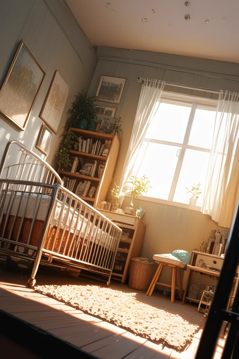 score_9, score_8_up, score_7_up, source_anime, rating_safe, realistic shading, natural lighting, nursery room focus, danr, 1stclutter, 2ndclutter, crib, from below, dutch angle, dynamic angle, intricately detailed illustration, depth of field, atmospheric perspective, masterpiece, best quality, amazing quality, very aesthetic, absurdres, newest