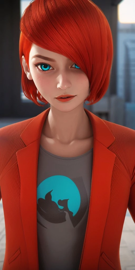 Hyperrealistic, photorealistic, super detailed, dark gray jacket with a folded collar, red orange t-shirt with a black logo under jacket, (1boy), skin colored lips, face length red-orange hair, long bangs that are brushed to the left side of his face, turquoise eyes, body like in real life, large pores, fairly short, unreal engine, octane render, droped shadow, bokeh, cinematic lighting, <lora:add_detail:0.5>, <lora:Volumetric_lighting:0.6>, Nathaniel Kurtzberg, , <lora:e43a4728-1103-40e5-b9a0-088f7dd6a72b:0.7>