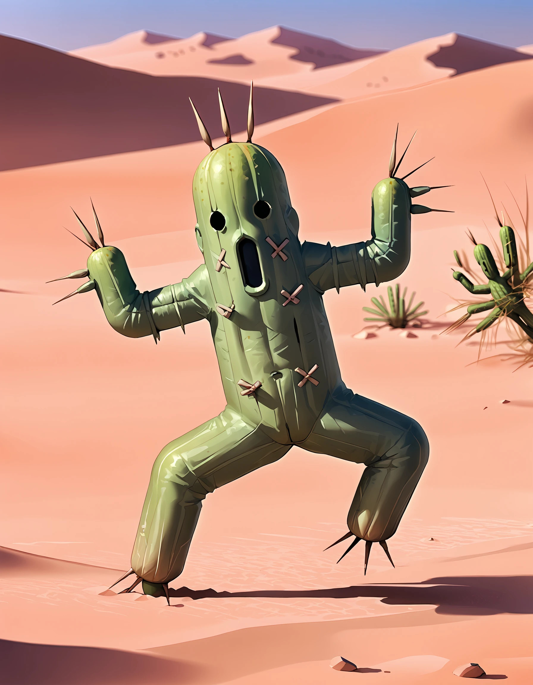 zPDXL3,full_body,desert,1other,<lora:Pony_DetailV2.0:1>,
BREAK cactuar,no humans,green skin,<lora:cactuar-pony:0.8>,cactus,multiple needles,throwing needles,