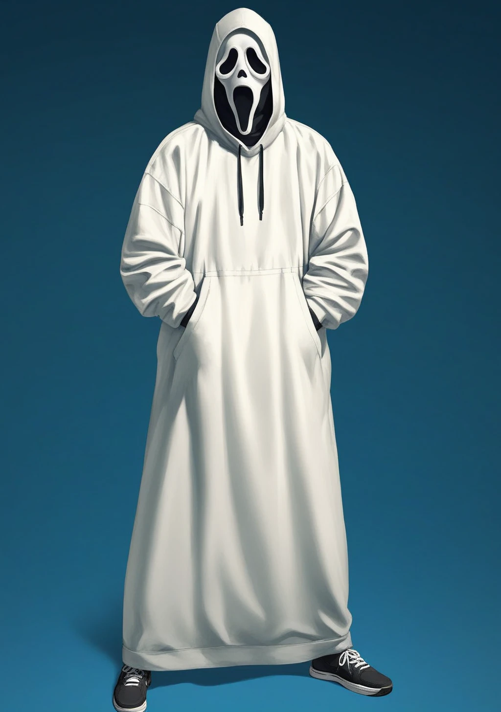 score_9, score_8_up, score_7_up, score_6_up, score_5_up, score_4_up, masterpiece, high quality, BREAK, full body, BREAK, 1girl, <lora:Ghostface_Scream_PonyXL:0.8> ghostface mask, mask, hood.