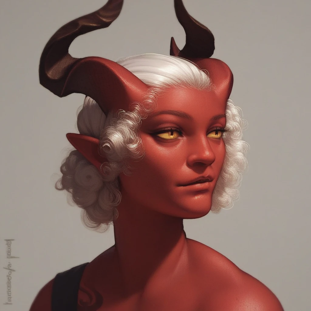 score_9, score_8_up, score_7_up, <lora:Leonardodavincioilpainting:1> portrait, beautiful, 1 girl, demon girl, succubus, red skin, horns, white hair