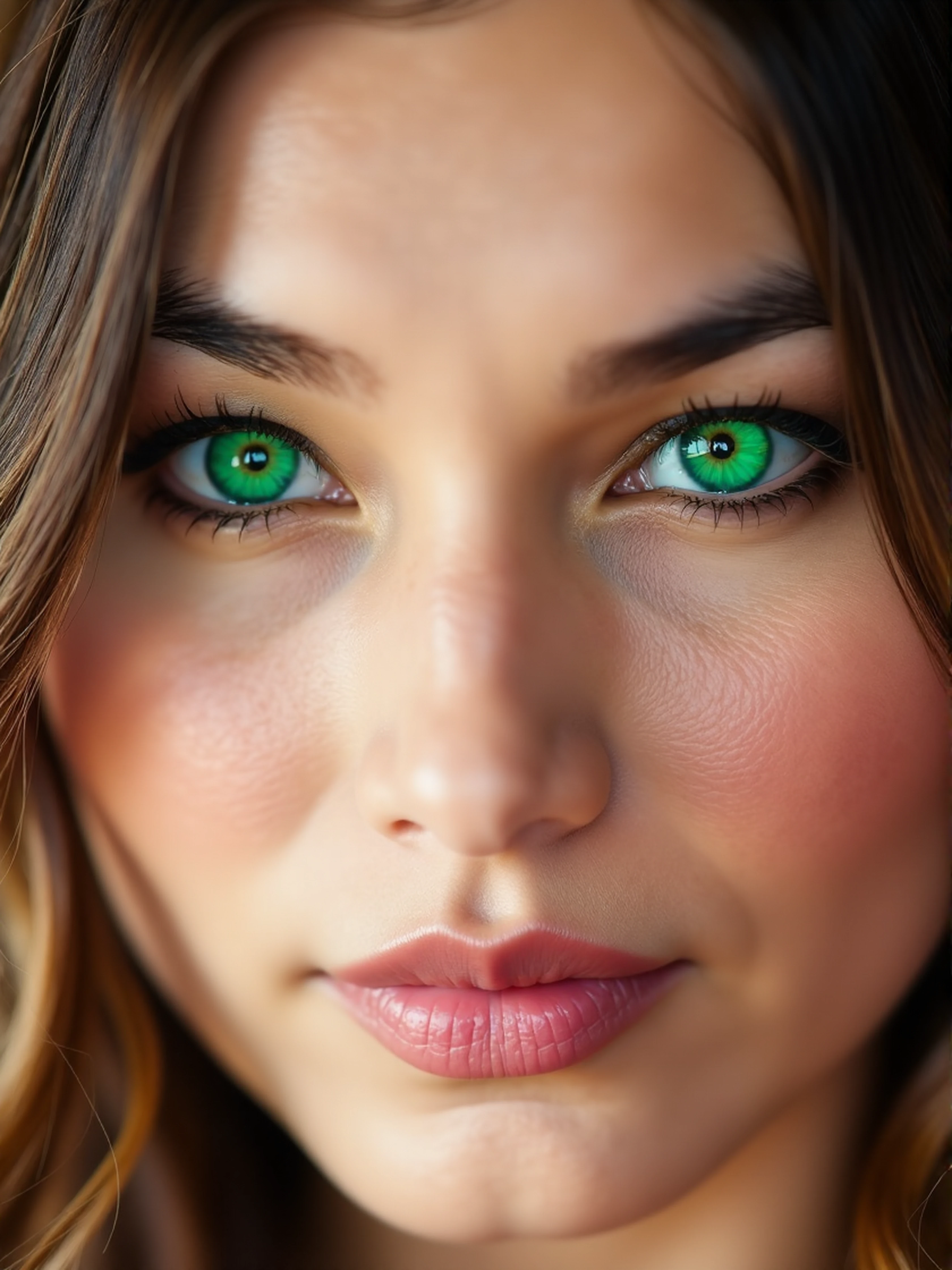 lifestyle capture of <lora:Gemma_Chan_2015s:1> woman, bright glowing emerald green eyes, looking directly at the viewer, looking directly at the camera, making eye contact, looking straight ahead, extreme close-up, zoomed, focus on face, centered, macro shot, face centered, focus on eyes. 50mm lens, f/2.8, candid, vibrant colors