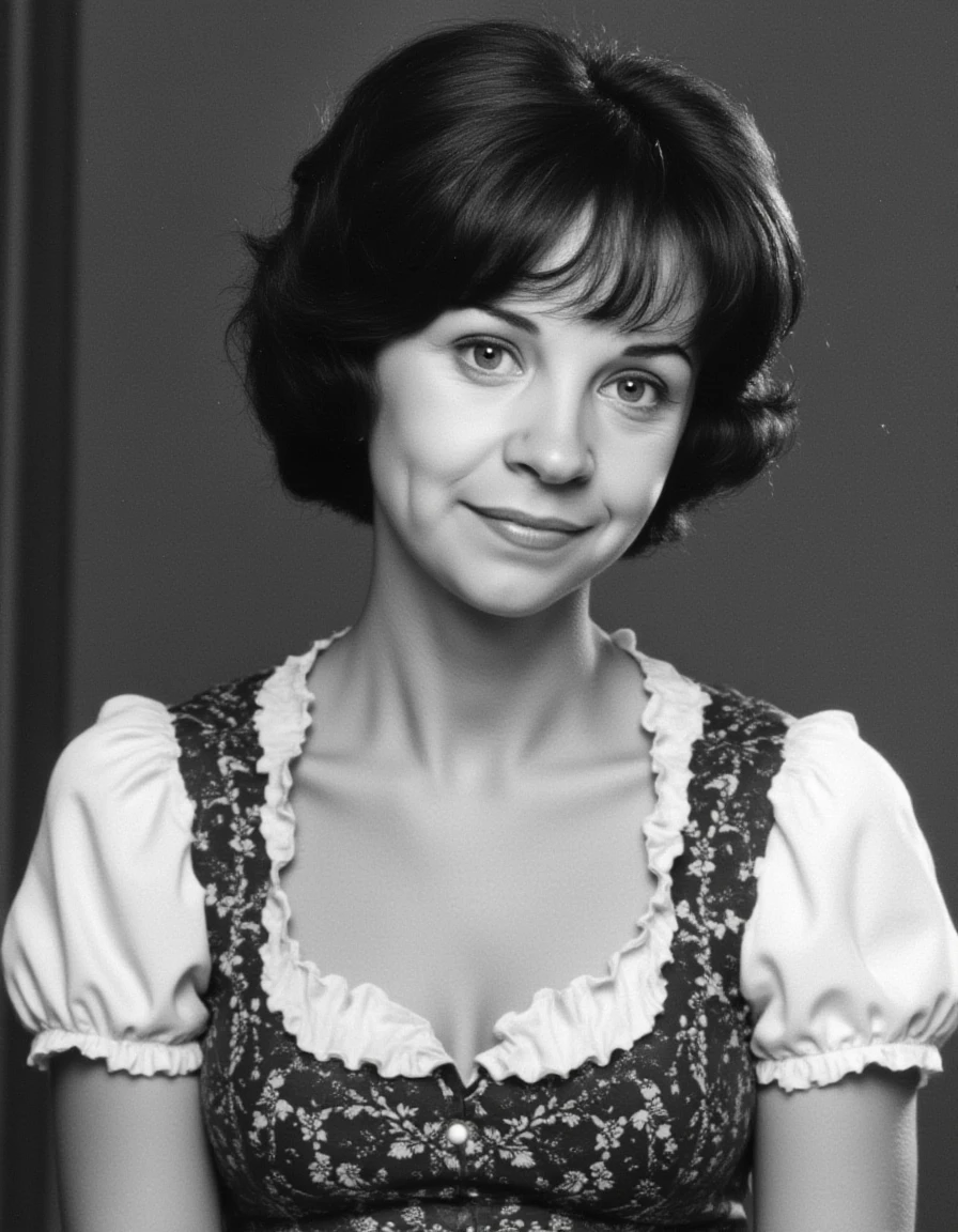 wearing a dirndl with a giant bouffant hairdo <lora:cindy-williams-flux:1.2> the, woman, her