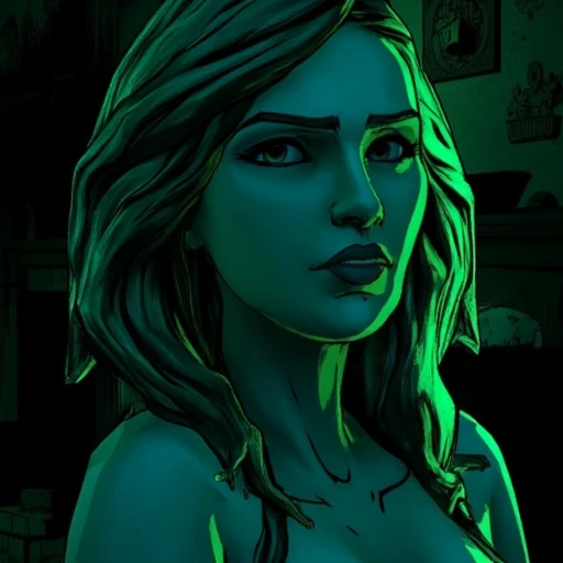 Digital ilustration in  wolfAMONGUS1style of a dark, moody, and ethereal style, featuring a hauntingly beautiful woman. The artwork is rendered in a digital medium, likely using software like Adobe Photoshop or Illustrator, with a focus on vibrant, glowing, and swirling effects. The woman has long, flowing hair that appears to be made of a glowing, ethereal substance, with colors shifting between various shades of teal and green, creating a mesmerizing, almost liquid-like texture.