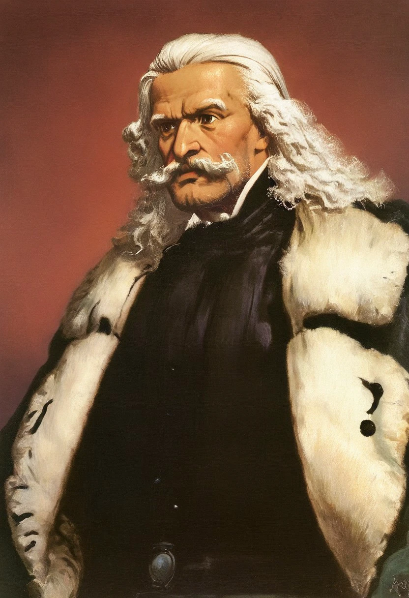 JanMatejkoStyle-IL.V1.0, oil painting, traditional media, classic media, 1boy, dark-skinned male, white hair, facial hair, mustache, white hair