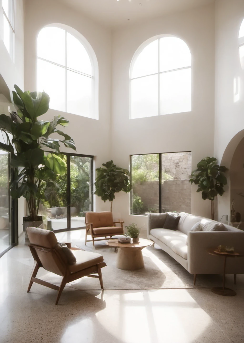 ,modern interior design, minimalist living room, high ceilings - SeaArt AI