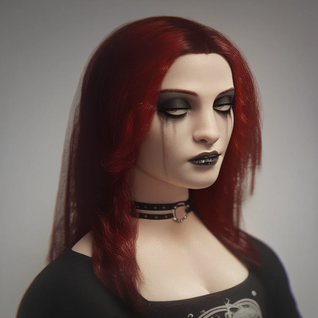 score_9, score_8_up, score_7_up, <lora:Leonardodavincioilpainting:1> portrait, beautiful, 1 girl, goth girl, red hair, goth makeup,