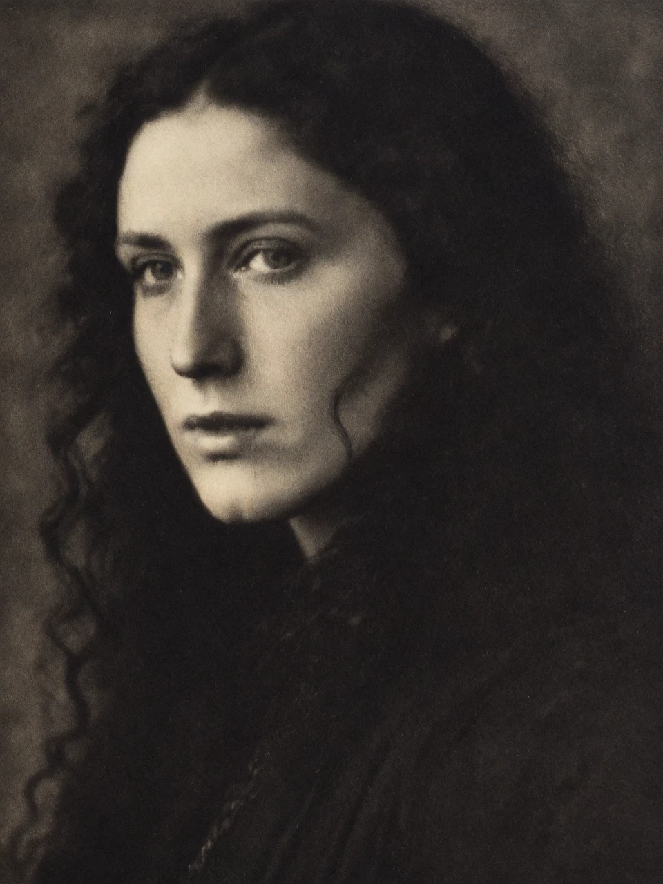 Yennefer of vengerberg, pictorialist portrait photo in the style of alvin-langdon-coburn, monochrome
