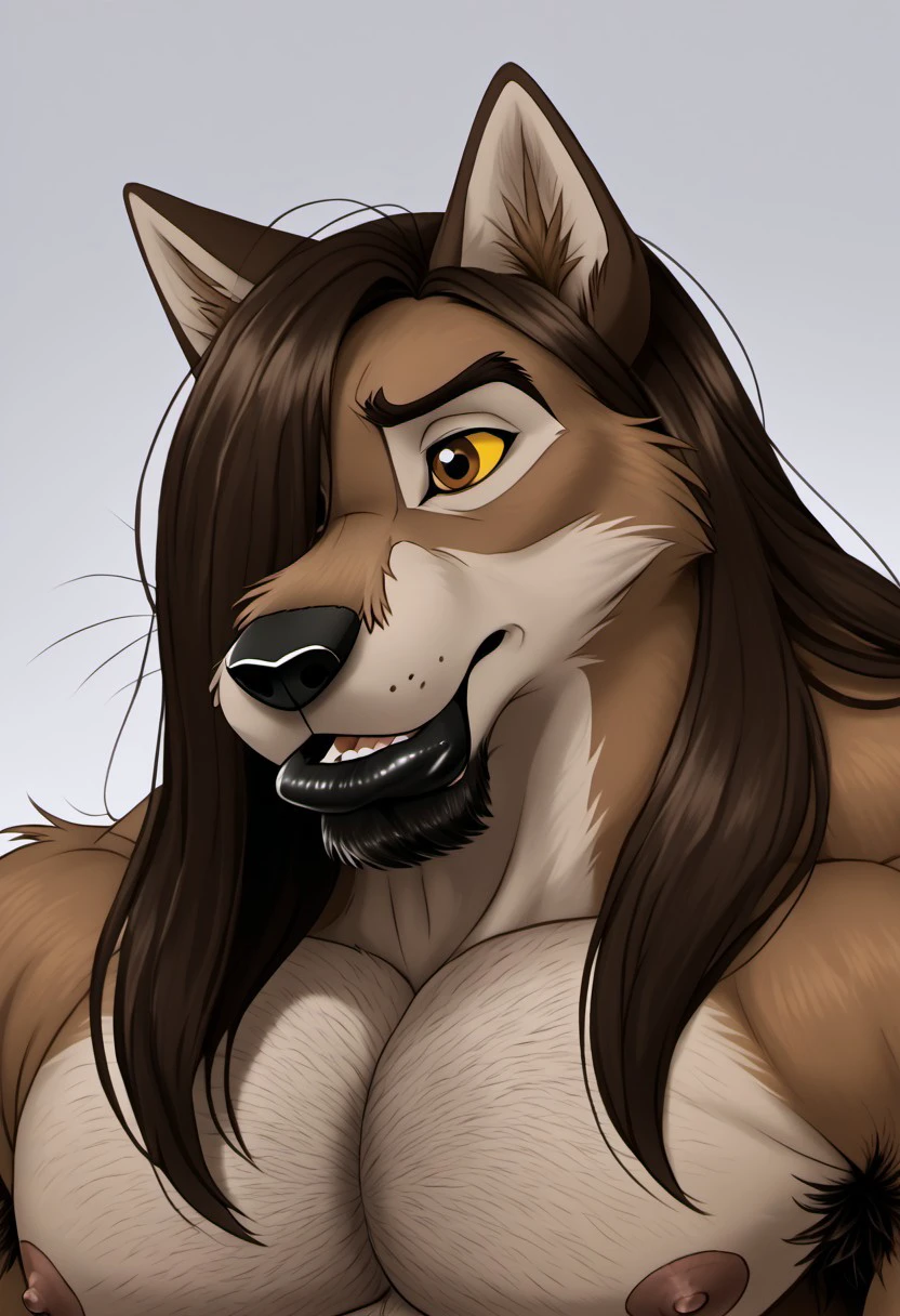 score_9, score_8_up, score_7_up, score_6_up, score_5_up, score_4_up, realistic, detailed face, detailed eyes, detailed fur, furry male, Male, ((photorealistic, solo)) MV-style
BREAK
Balto, Wolfdog, Yellow Sclera, Brown Eyes, Bara, long hair, brown hair, hair covering one eye, goatee, black lip, big lip, headshot
BREAK
Bru73_Furry, furry, anthropomorphic animal, black lip, big lip, huge lip, big chin, strong jawline, hyper muscles, body hair, extreme pubic hair, extreme armpit hair, extreme chest hair
<lora:add-detail-xl:1.0>