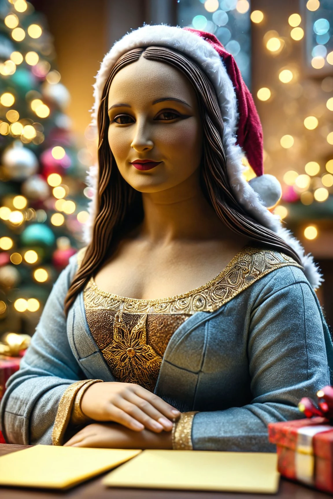 <lora:Post-It-Christmas-v1.0.7:1> post-it Christmas,
masterpiece, 4k, ray tracing, intricate details, highly-detailed, hyper-realistic, 8k RAW 
the mona lisa posing at Christmas time.
cinematic light, dramatic light, shallow depth of field,  high budget, bokeh, cinemascope, film grain, grainy,