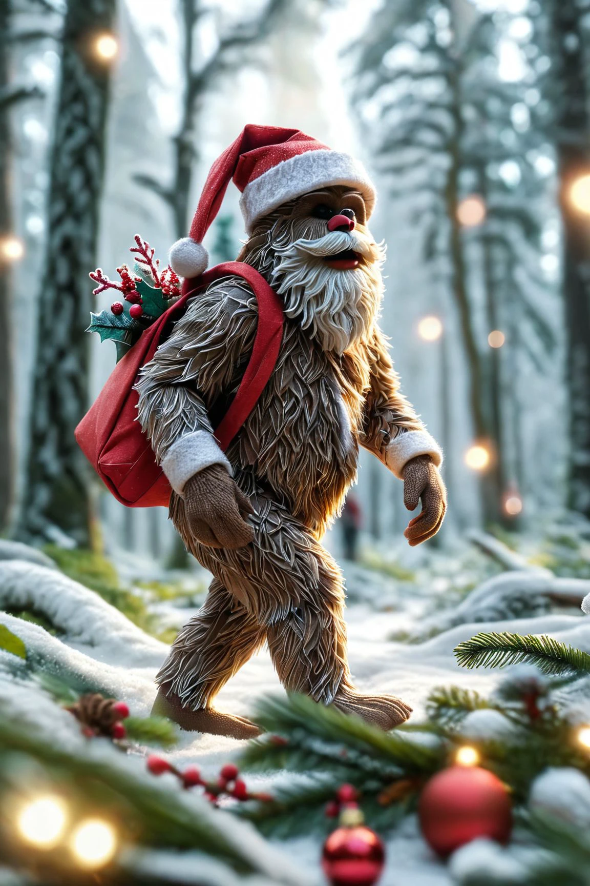 <lora:Post-It-Christmas-v1.0.7:1> post-it Christmas,
masterpiece, 4k, ray tracing, intricate details, highly-detailed, hyper-realistic, 8k RAW 
Bigfoot walking through the woods wearing a Santa hat.
cinematic light, dramatic light, shallow depth of field,  high budget, bokeh, cinemascope, film grain, grainy,