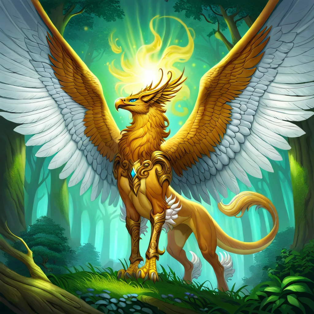 ethereal fantasy concept art of   <lora:hippogriffs, griffs - illustrious:1> hippogriffs, dark fantasy, dark art painting, hippogriff with silver feathers and chestnut fur, wings outstretched mid-takeoff, sunlit forest clearing, golden rays piercing through dense foliage, soft ambient light, dappled shadows, dynamic low-angle shot capturing motion, magical and natural environment . magnificent, celestial, ethereal, painterly, epic, majestic, magical, fantasy art, cover art, dreamy