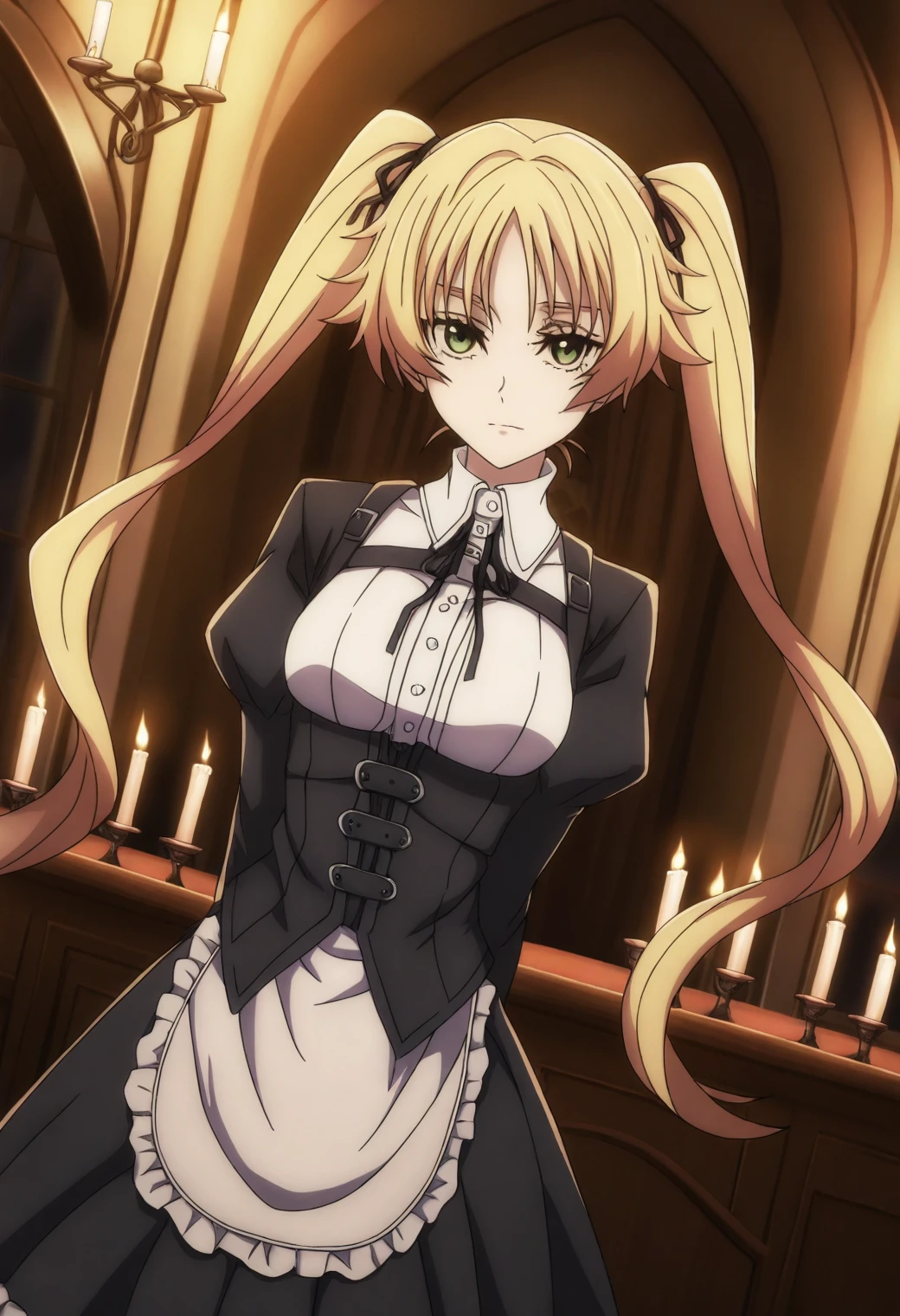 <lora:Angelica Diarmuit - [Shinmai Ossan Boukensha] - illustriousXL v1:1>, sysdeep_angelica, solo, twintails, velvet corset, gothic room, surrounded by candles, mysterious ambiance