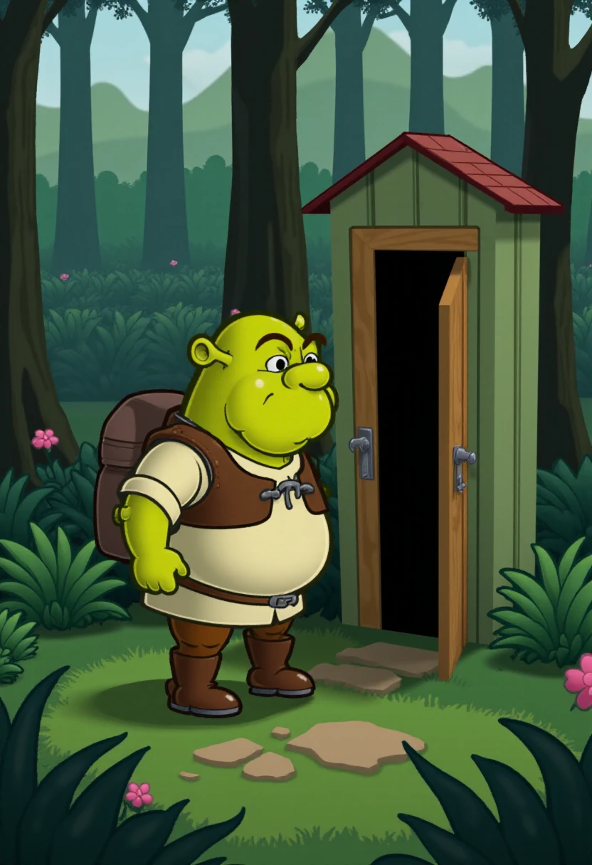 score_9, score_8_up, score_7_up, source_anime,SaltBaeMeme, salt, sunglases,
BREAK
akiraposter,forest,
BREAK
from above, from behind, walking, shrek, green skin
BREAK
wooden shack house tree,
<lora:concept_akiraposter_ponyXL:0.8> ,  <lora:Shrek_XLPD:0.8>