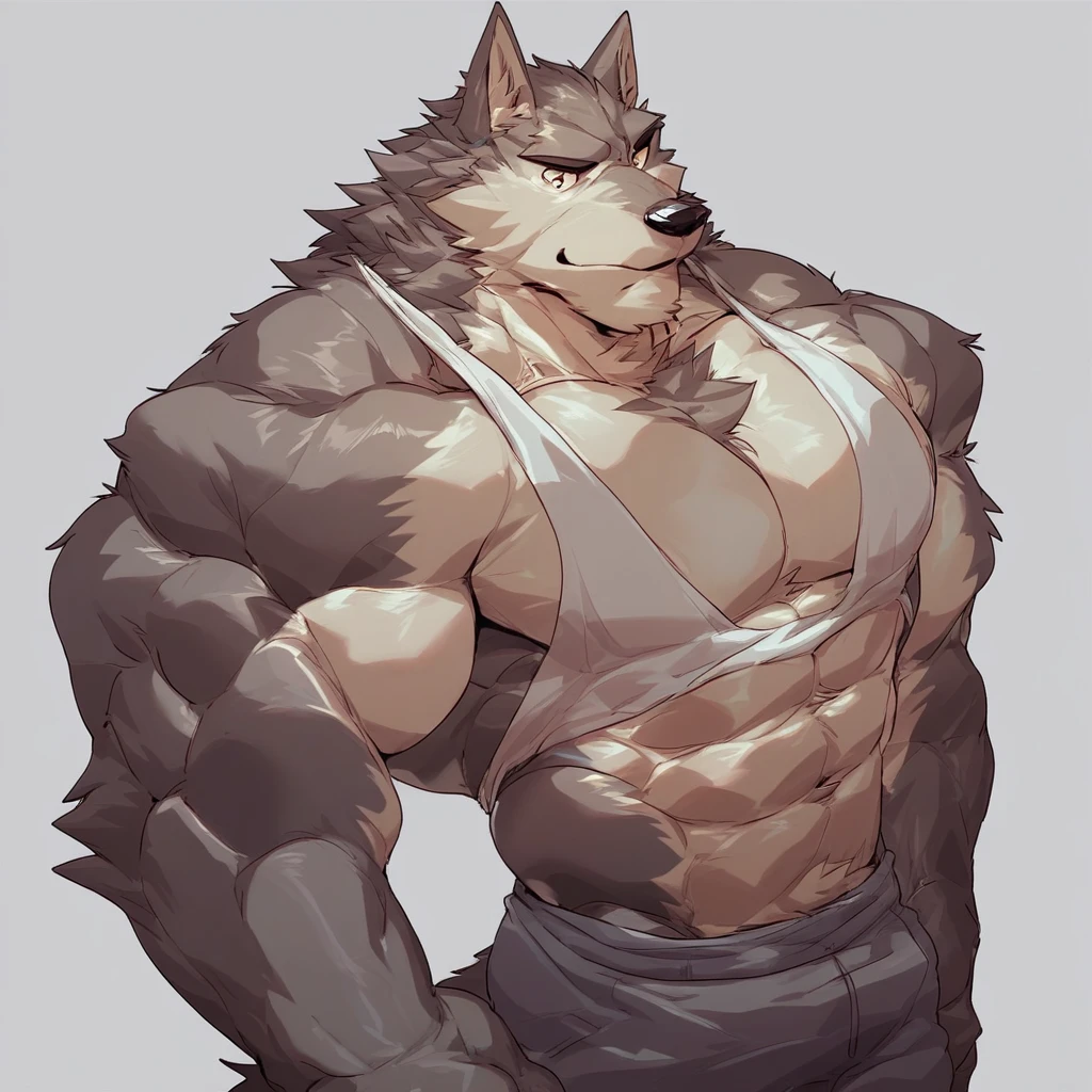 start> ((trending on E621, trending on Furaffinity digital media, trending on Artstation, trending on twitter , digital painting, digital media, digital paint, digital illustration, (masterpiece))) ((by rOSS tran, by vorusuarts, by takemoto arash, by kuroma, by nullghost, by raccoon21, by bluekumabox ,by Dsharp_K, by rabbity ,by grimfaust ,by regnar, by wfa, by chunie, by darkgem, by guzreuef , by BlazingIfrit , by oldshep,by BooBoo_2544 , by SollyzSundyz ,by crimsonann ,by makidogang ,by monogg984, by Magangz)) BREAK ((((solo:1.5)))) ((((((anthro, anthrofield, (grey wolf)))))) | BREAK (((((Manly | handsomeface,((((((elderlyface)))))), aged_up_face, (((wildface)))))))) | BREAK ((((((hyper muscles:1.8)))))), (((animated eyes, beautiful eyes, detailed eyes, blue eyes, big eyes))) | (((white face, grey fur)))) | (((((((( grey hair | dark grey mane | black eyebrow | short hair | black goatee hair)))))) | BREAK (((((thick eyebrows))))) | BREAK ((natural lights | shaded | countershading | cool lighting | bloom effect | ambient light)), ((shadow | colourful | animated | epic setting | extreme details | CG art | moody | ray tracing | extreme detailed texture | cinematic quality | highlight | rim light | cinematic lightings | epic lighting | detailed lighting | extreme detailed muscle | best quality | 4k | hi-res | ambient light | lens flare | male focus | photo shoot | light | light beam)) BREAK (((perfect face))) | BREAK (((((close_up_AT_FACE_view:1.5, Look straight ahead directions, quarter view,third person view))))) ,((((high-angle view)))))