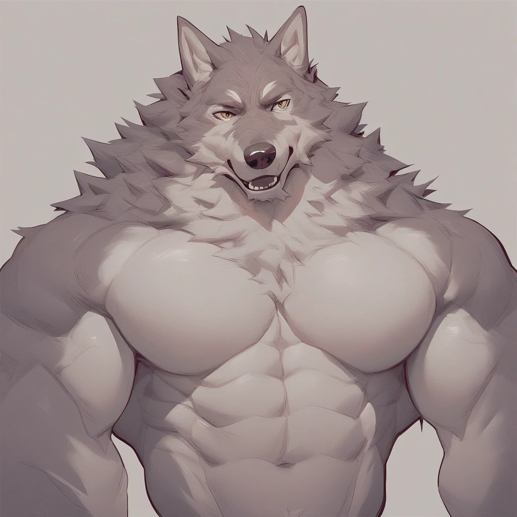 source_furry, score_9, score_8_up, score_7_up, 1boy, solo, portrait, wolf, furry, anthro, muscles, muscular, bodybuilder, line art, flat color,