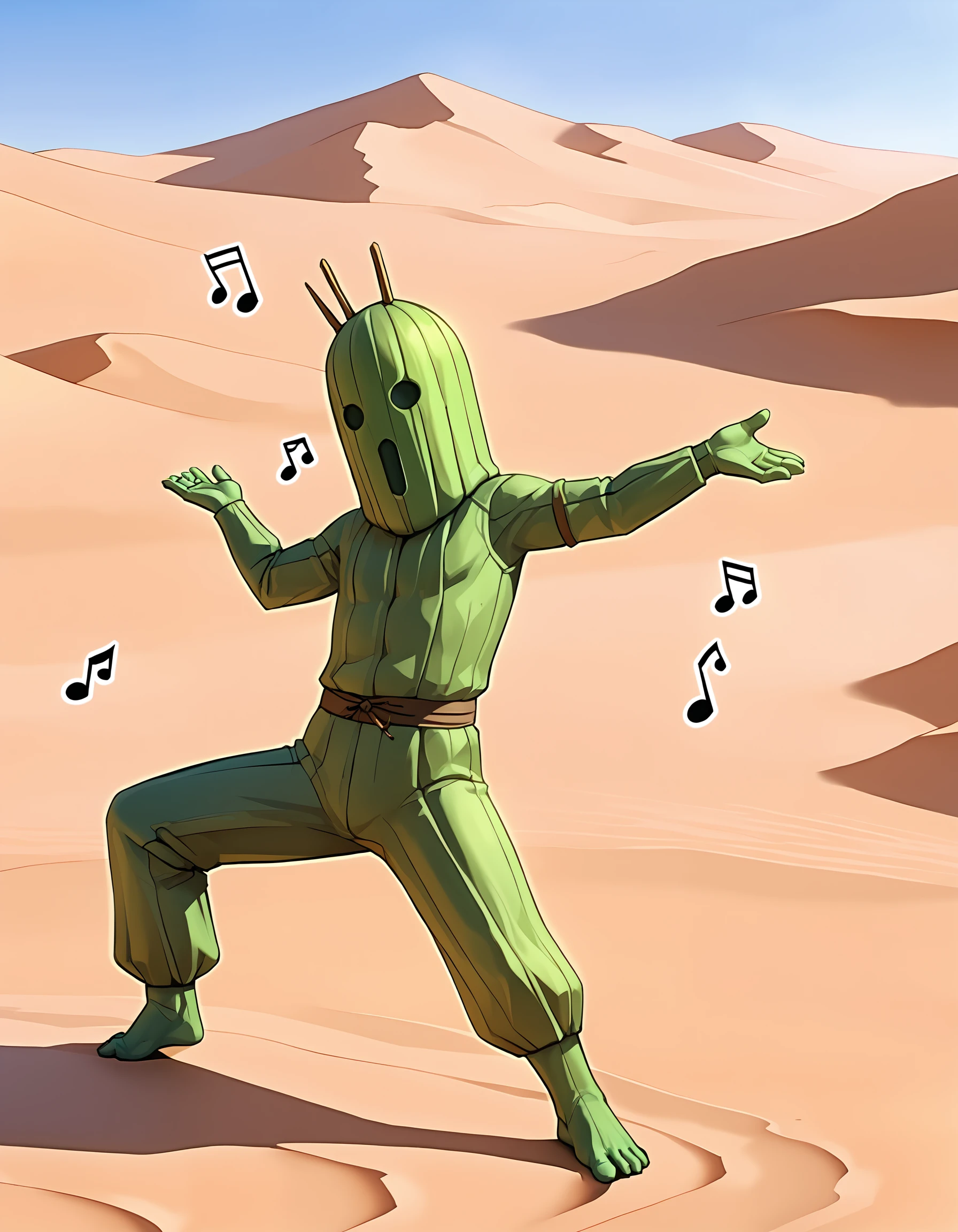 zPDXL3,full_body,desert,3others,<lora:Pony_DetailV2.0:1>,day,
BREAK cactuar,no humans,green skin,<lora:cactuar-pony:1>,dancing,multiple musical note,