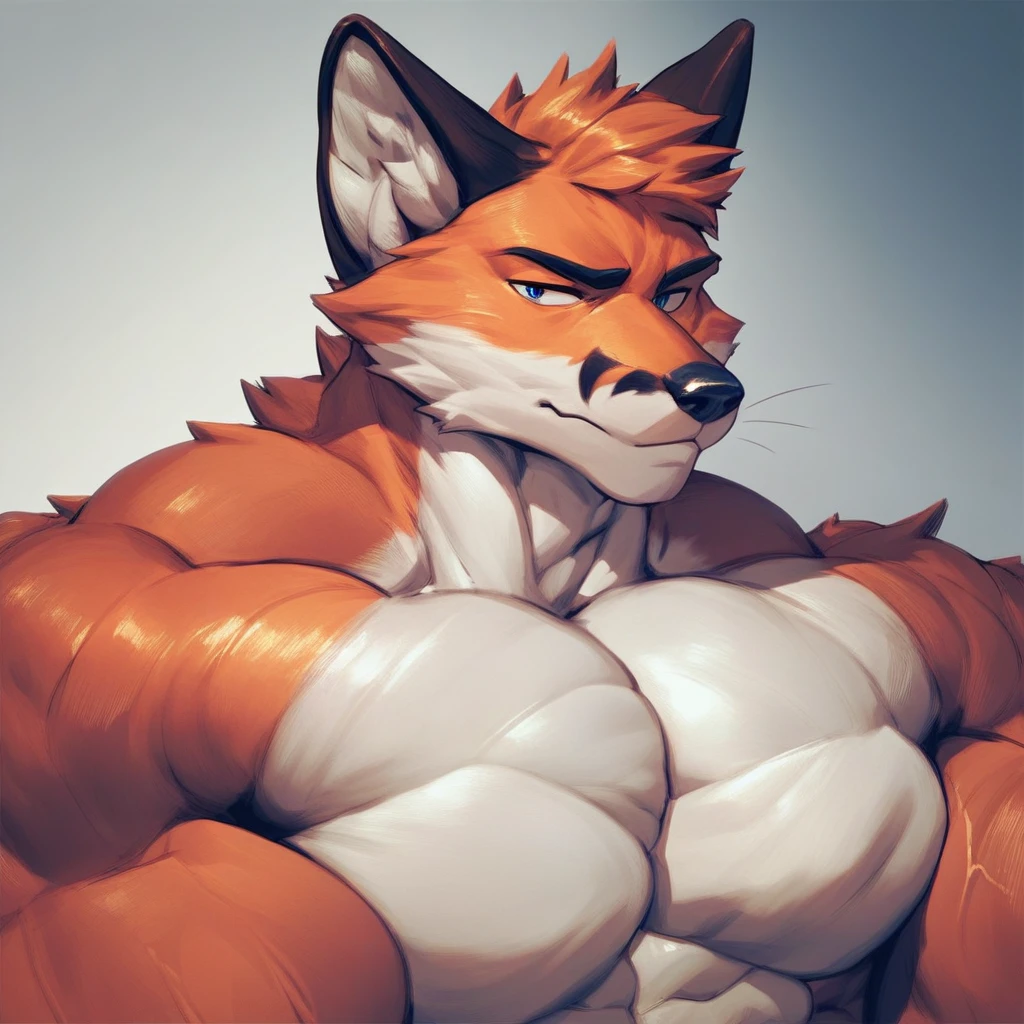 source_furry, score_9, score_8_up, score_7_up, 1boy, solo, portrait, k3m35art, fox, furry, anthro, muscles, muscular, bodybuilder,