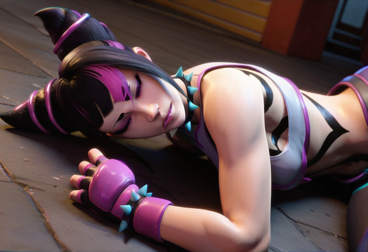 score_9, score_8, score_7, 3D, han juri, sleeping, defeat, street