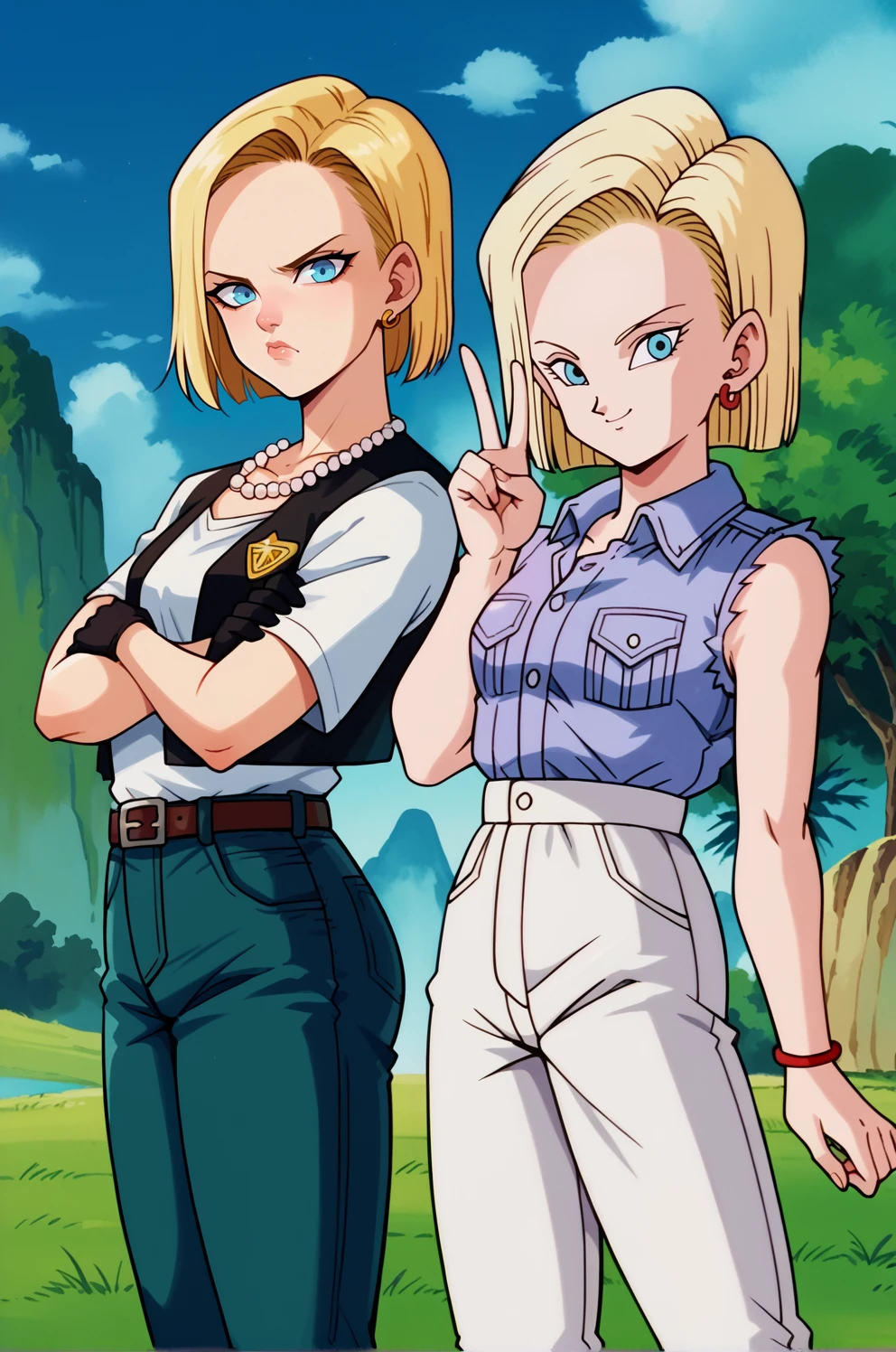 Android 18 sitting on a  boy 