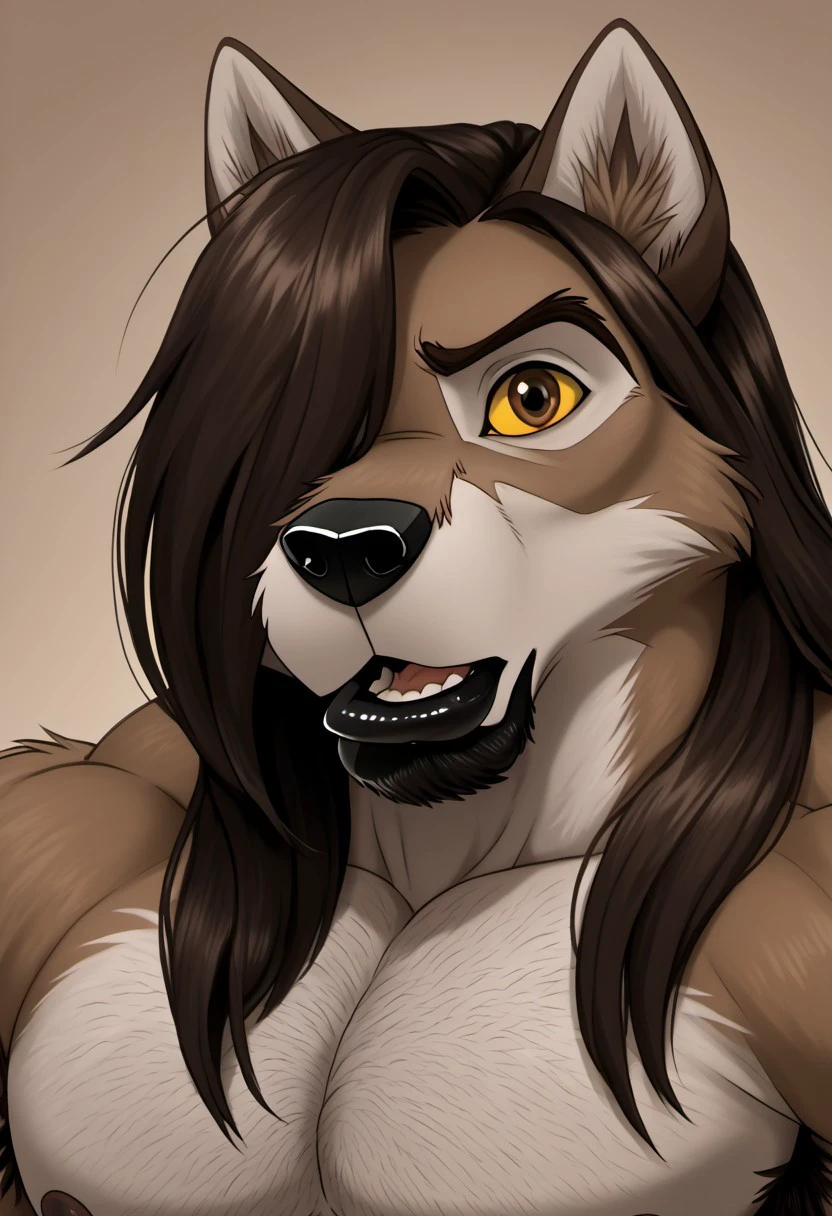 score_9, score_8_up, score_7_up, score_6_up, score_5_up, score_4_up, realistic, detailed face, detailed eyes, detailed fur, furry male, Male, ((photorealistic, solo)) MV-style
BREAK
Balto, Wolfdog, Yellow Sclera, Brown Eyes, Bara, long hair, brown hair, hair covering one eye, goatee, black lip, big lip, headshot
BREAK
Bru73_Furry, furry, anthropomorphic animal, black lip, big lip, huge lip, big chin, strong jawline, hyper muscles, body hair, extreme pubic hair, extreme armpit hair, extreme chest hair
<lora:add-detail-xl:1.0>