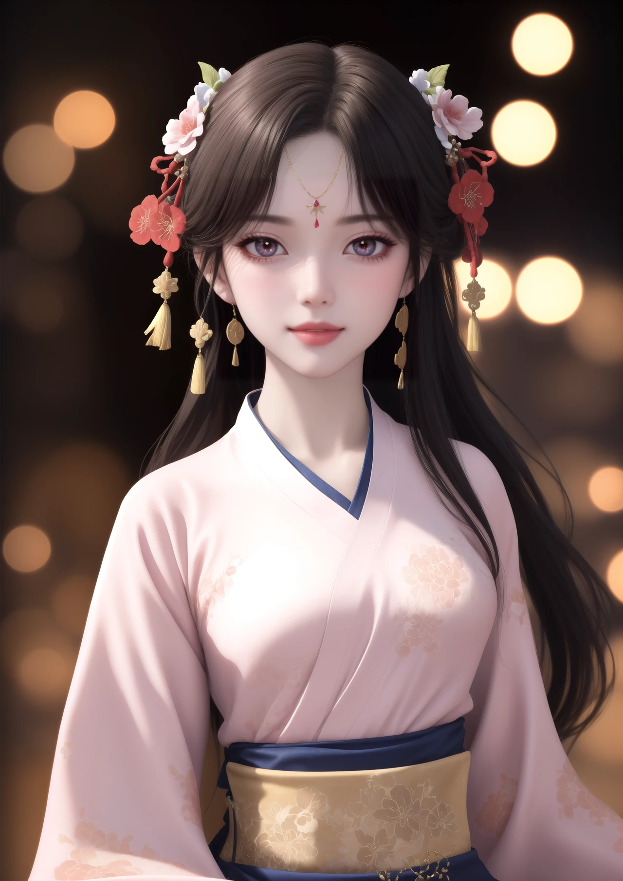 best quality,masterpiece,highres,1girl,blush,(seductive smile:0.8),star-shaped pupils,red china hanfu,hanfu,chinese clothes,hair ornament,necklace,jewelry,Beautiful face,upon_body,tyndall effect,photorealistic,dark studio,rim lighting,two tone lighting,(high detailed skin:1.2),8k uhd,dslr,soft lighting,high quality,volumetric lighting,candid,Photograph,high resolution,4k,8k,Bokeh,