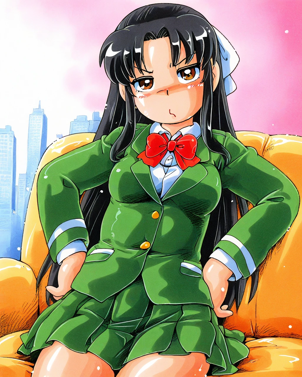 score_9, score_8_up, score_7_up, source_anime, rating_explicit, detailed background,
BREAK
<lora:Kisaragi_Mio_XL:1> Kisaragi_Mio, long hair, green hair, glasses, over-rim eyewear, green eyes, hair over shoulder, low-tied long hair,
1990s \(style\), school uniform, blue serafuku, looking at viewer, long sleeves, skirt, bow, blue skirt, sailor collar, yellow bow, blue sailor collar, pleated skirt, shirt, blue shirt,
curvy busty fat tall meaty body, (worried look on girl face:0.8),
BREAK
groping, fingering, breast grab, massive breasts, 2boys, (vignette:0.8), (faceless male, suit fat male, big ugly fat male:1.2), in the classroom, in the school,