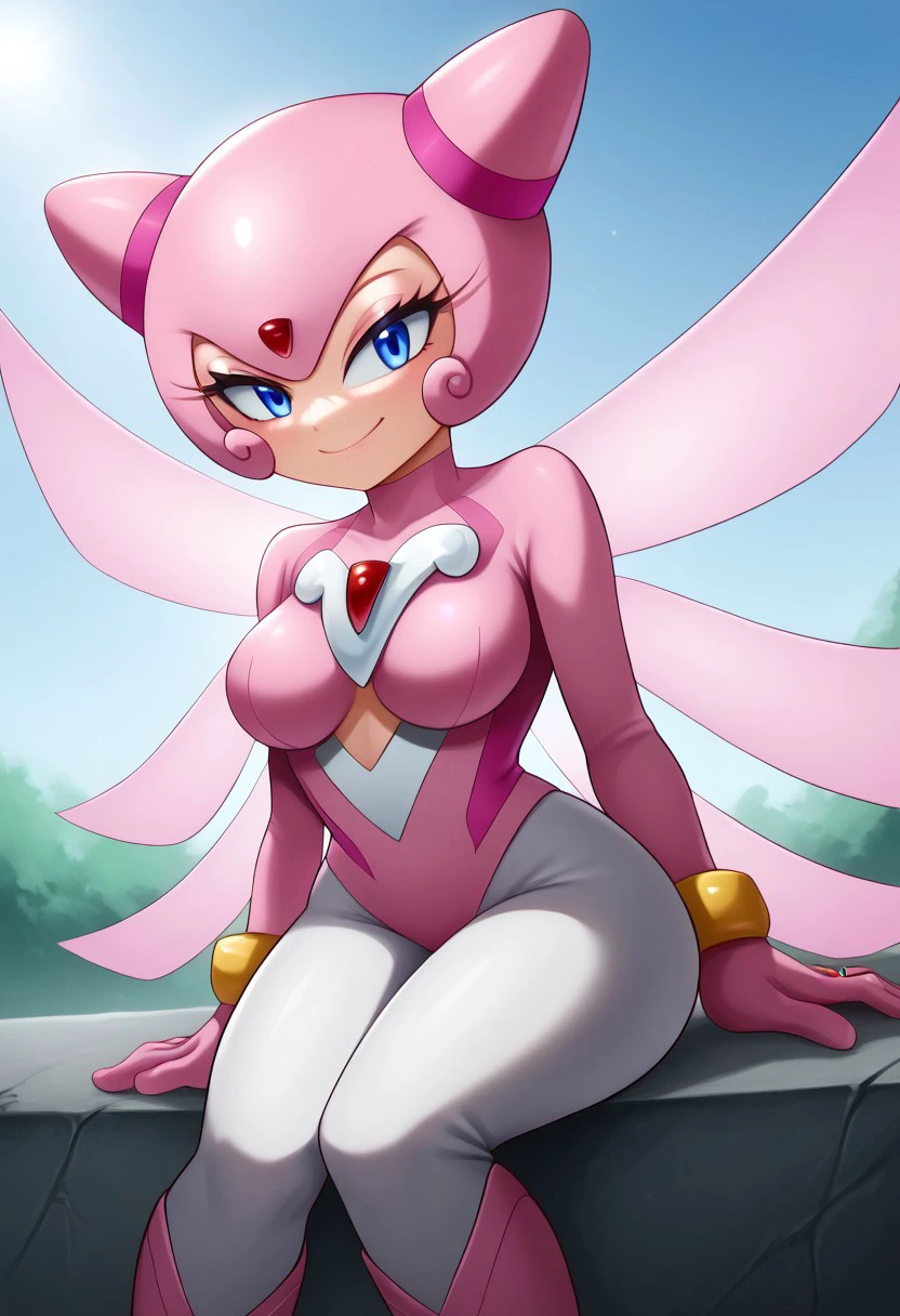 score_9, score_8_up, score_7_up, (best quality:1.1), ultra-detailed, high resolution, 8k,, female, big ass, Lumina Flowlight, blue eyes, fairy, wings, pink headgear, pink gloves, ring bracelets, pink bodysuit, white pants, sexy, seductive smile, sitting, solo, ((big breasts, voluptuous, thick thighs, curvy, busty, high quality, masterpiece, wide hips)), (((dutch angle, sexy tease, sexy pose, stylish pose))) BREAK outside, Rich, Detailed background, ambient light