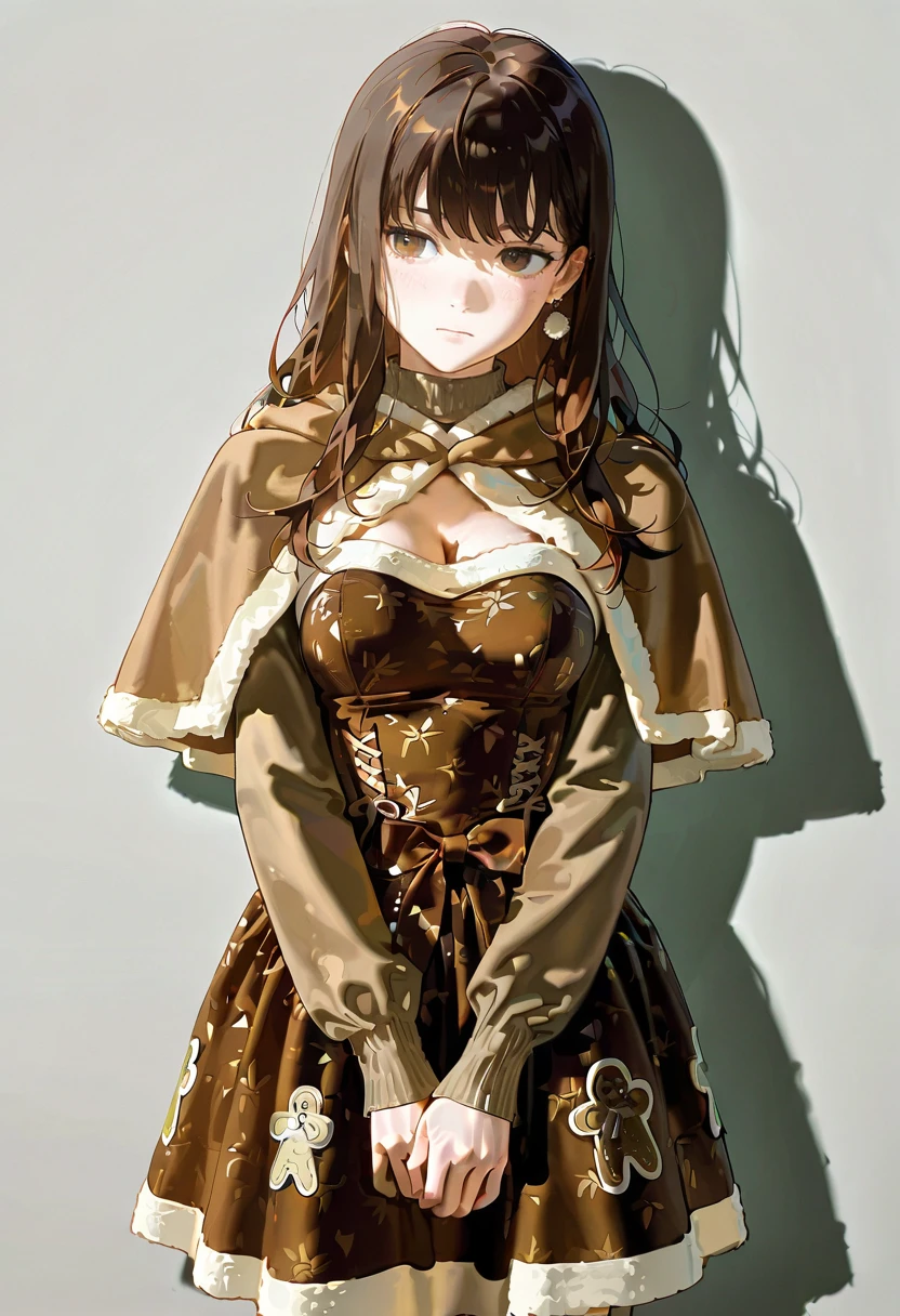 winter spice dress,brown capelet,1girl,solo,yoru_(chainsaw_man)