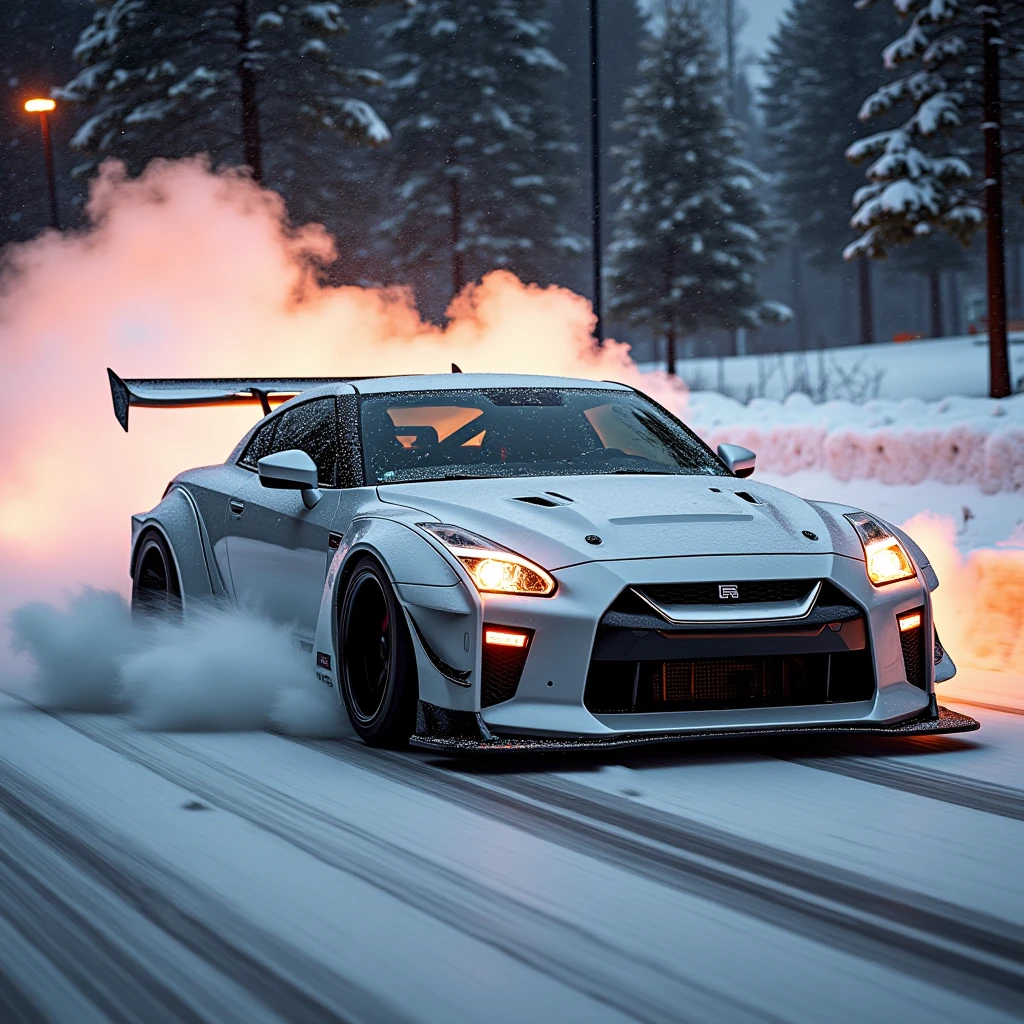 h34tw4v3__style_Nissan_GT-R,Snowflake is accelerating and emitting fire at high heat.,High Speed,Hyperspeed,