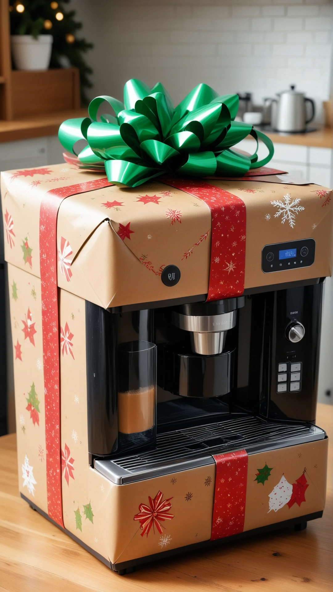 A ChristmasWrapped coffee machine.
<lora:ChristmasWrappedSDXL:0.7>