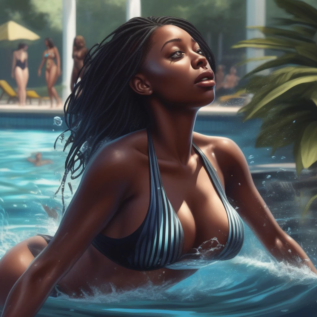 2d A African cute woman fashion model swimming