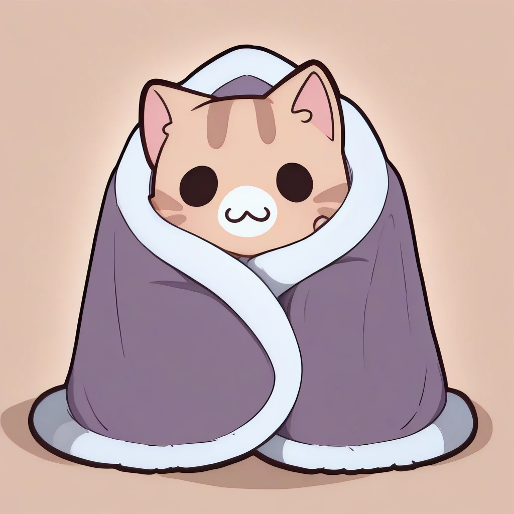 masterpiece, best quality, newest, absurdres, highres, blanket, chibi, under covers, <lora:CozyBlanket_illusXL_Incrs_v1:1>,  <lora:discord_nekonekonekone_illustriousXL:1> animal focus, no humans, n3koemoji, cat, :3,