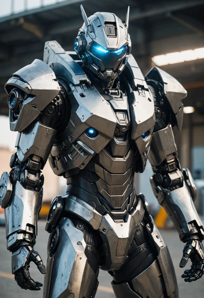 (masterpiece, best quality, ultra-detailed, best shadow), cinematic film still, photo of a man wearing a high tech scifi armor, mecha armor, male focus, armor, solo, facial hair, cape, beard, looking at viewer, blue eyes, blurry background, power armor, knee protection, standing, brown hair, science fiction <lora:aesthetic_anime_v1s:1.2>