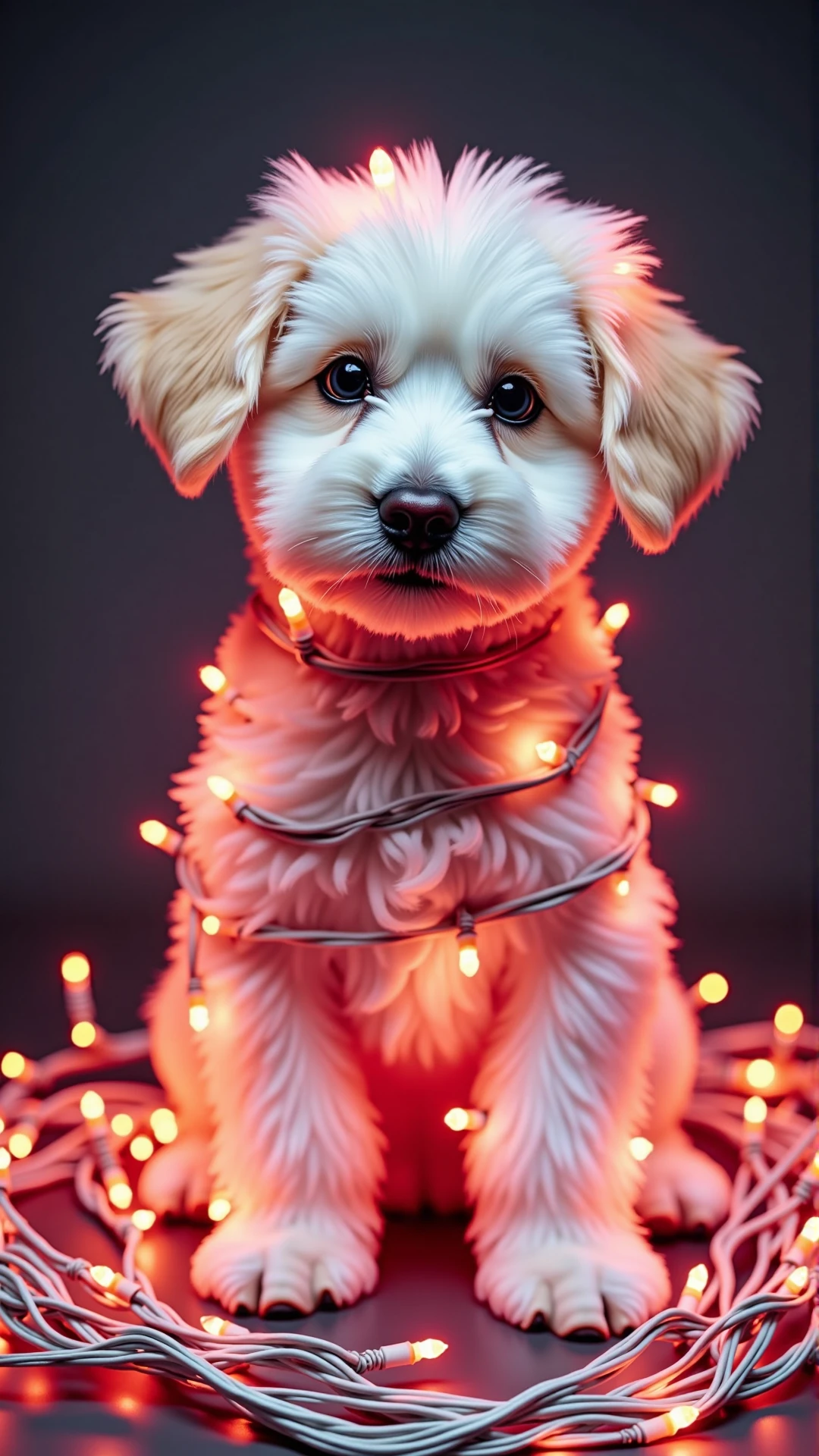 A professionally shot photography of a ChristmasLightsStyle Pet. Covered in Blush Pink christmas lights, tangled wires all wrapped up
<lora:ChristmasLightsStyleFlux:0.7>