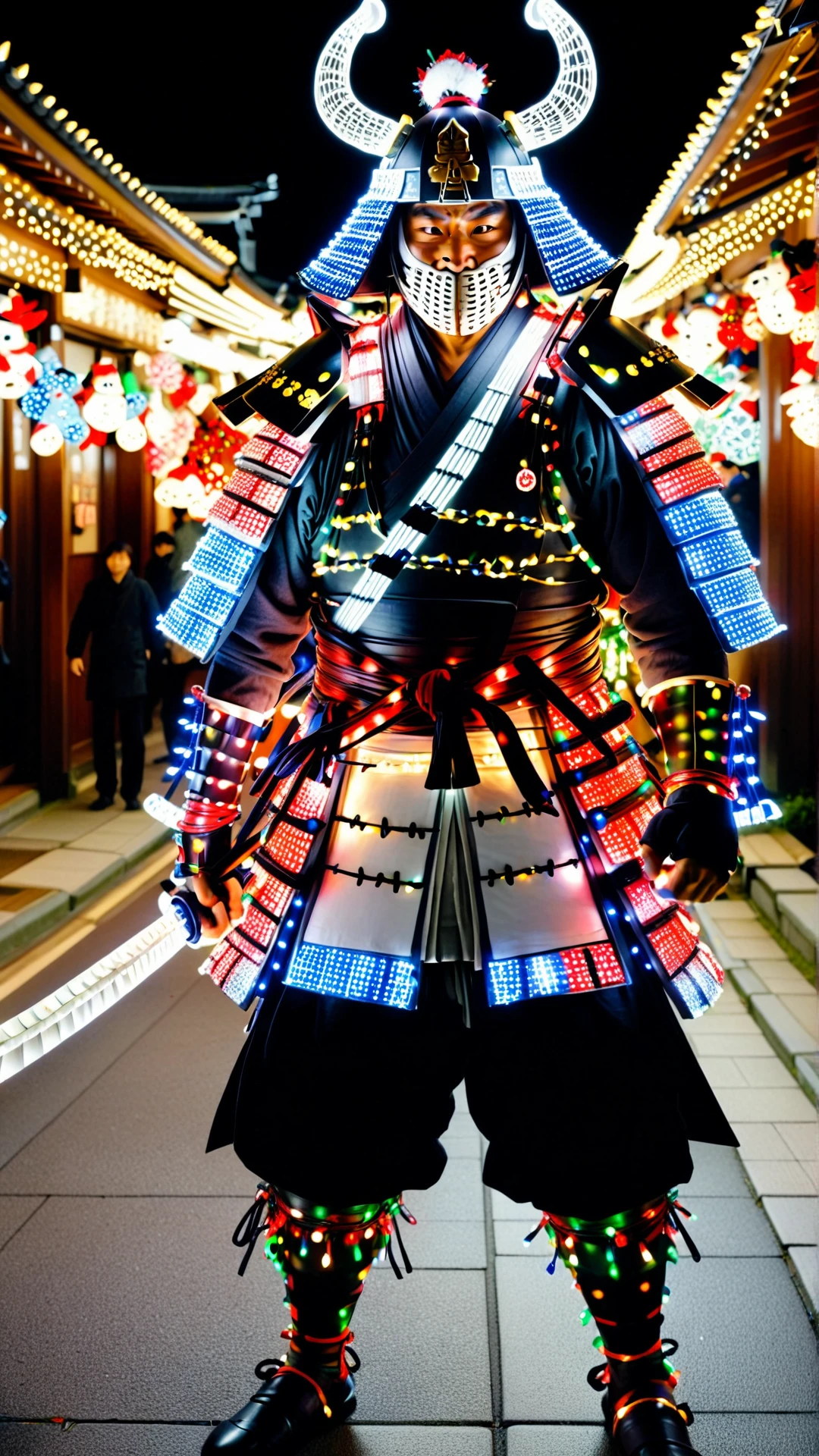 A photo of a ChristmasLightsStyle Samurai. <lora:ChristmasLightsStyleSDXL:0.9>