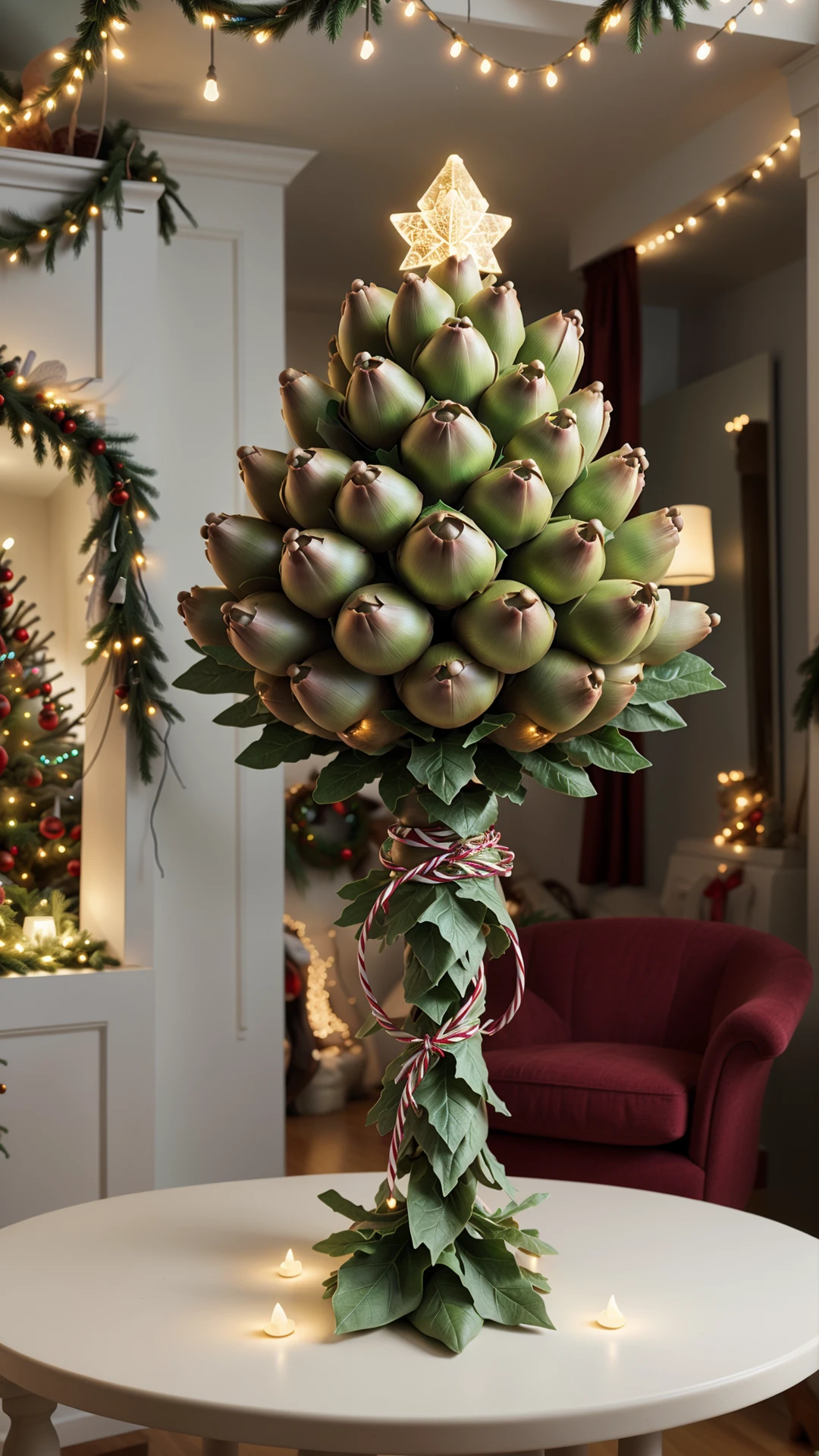 A concept art of of a ChristmasLightsStyle Artichoke. <lora:ChristmasLightsStyleSD15:0.6>