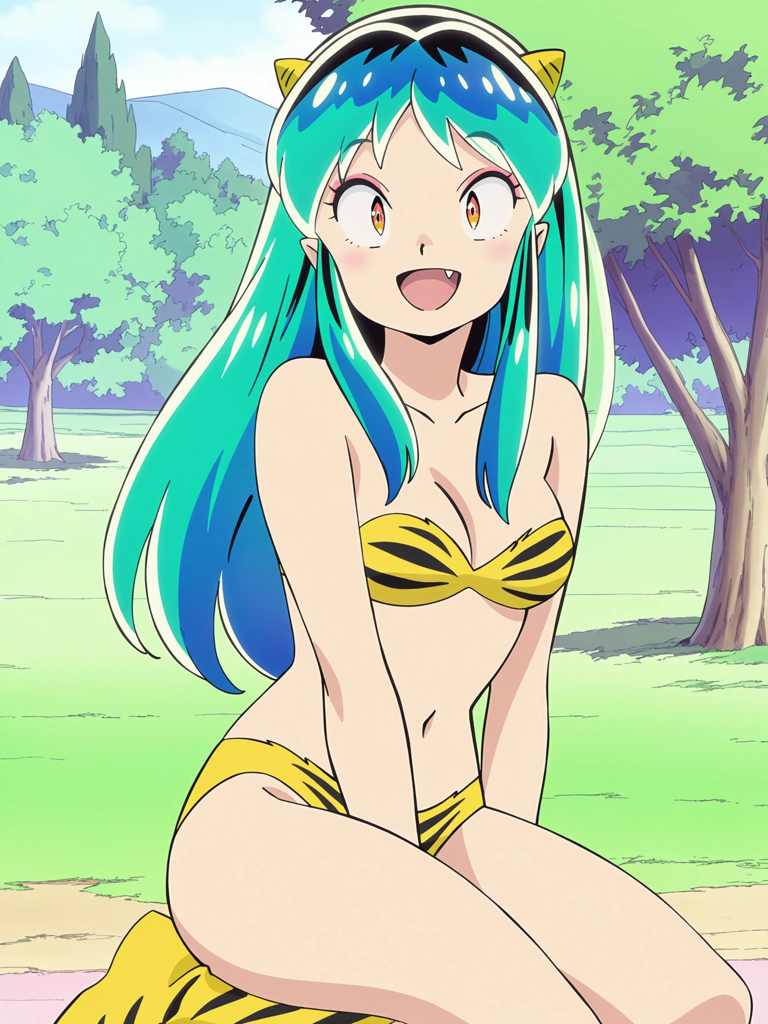 masterpiece, Highest quality, 1 Girl, Lum, (Naked 1.3), anime, Charm, 18-year-old, Are standing, High definition, From before, Japan, Green Hair, smile, 1980年代animeスタイル