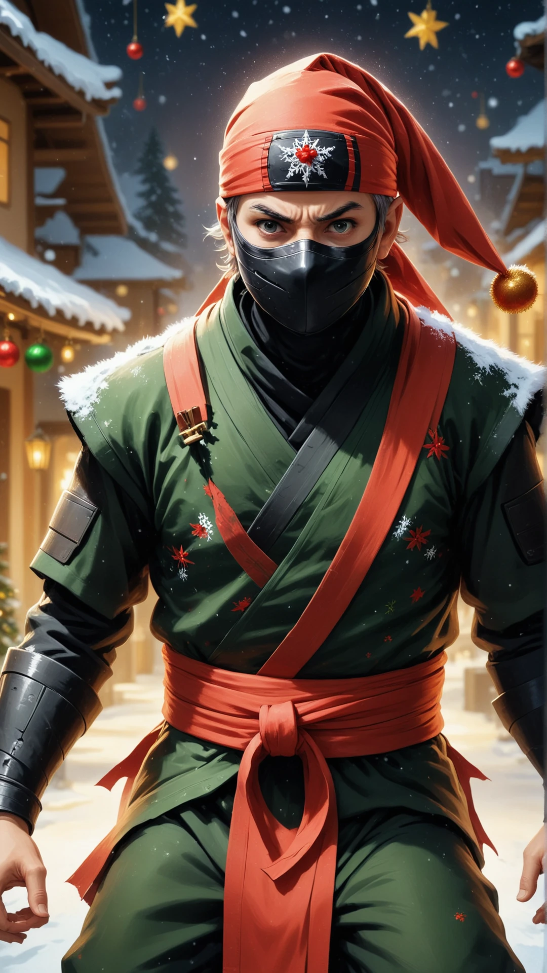 A ChristmasWrapped Ninja.
<lora:ChristmasWrappedSDXL:0.7>