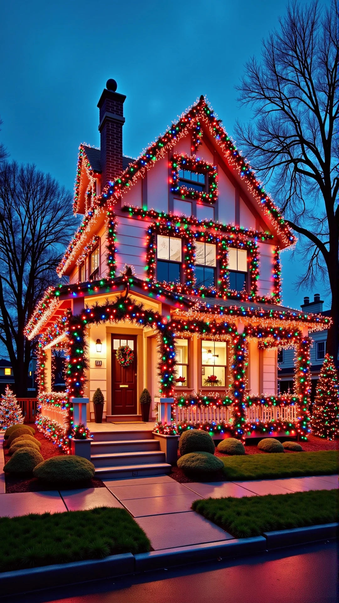 A photo of a ChristmasLightsStyle Home. Covered in colorful christmas lights, 
<lora:ChristmasLightsStyleFlux:0.9>