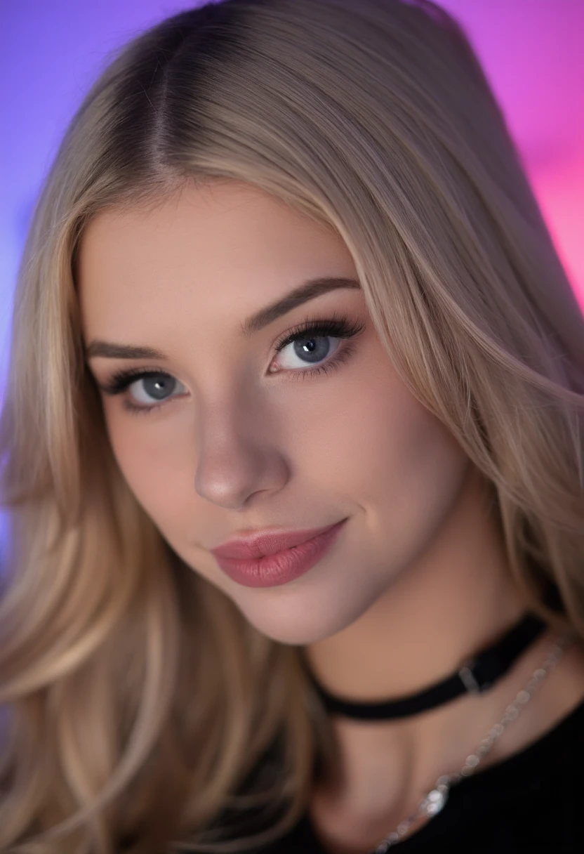 {    "T5": "The image is a high-quality, close-up portrait photo of Berticuss, a female Twitch streamer, taken with a Canon EOS 5D Mark IV camera, using a 50mm lens, and shot at an aperture of f/1.4 to create a shallow depth of field. The medium is photography. Berticuss is positioned in the center of the frame, with her face as the main focus. She has blonde hair and is wearing a black choker around her neck. Her style is casual and relaxed, with a slight smile on her face, conveying a sense of friendliness and approachability. The overall mood of the image is intimate and personal, with a slight sense of playfulness. The background is blurred, with a subtle bokeh effect, to emphasize Berticuss' features and create a sense of depth. The lighting is soft and natural, with a slight warmth to it, to enhance the overall ambiance of the image.",    "CLIP": "blonde hair, blue eyes, black choker, close-up portrait, Twitch streamer, female, Canon EOS 5D Mark IV, 50mm lens, f/1.4 aperture, photography, casual, relaxed, friendly, approachable, intimate, personal, playful, bokeh effect, soft lighting, natural lighting, warm ambiance" }