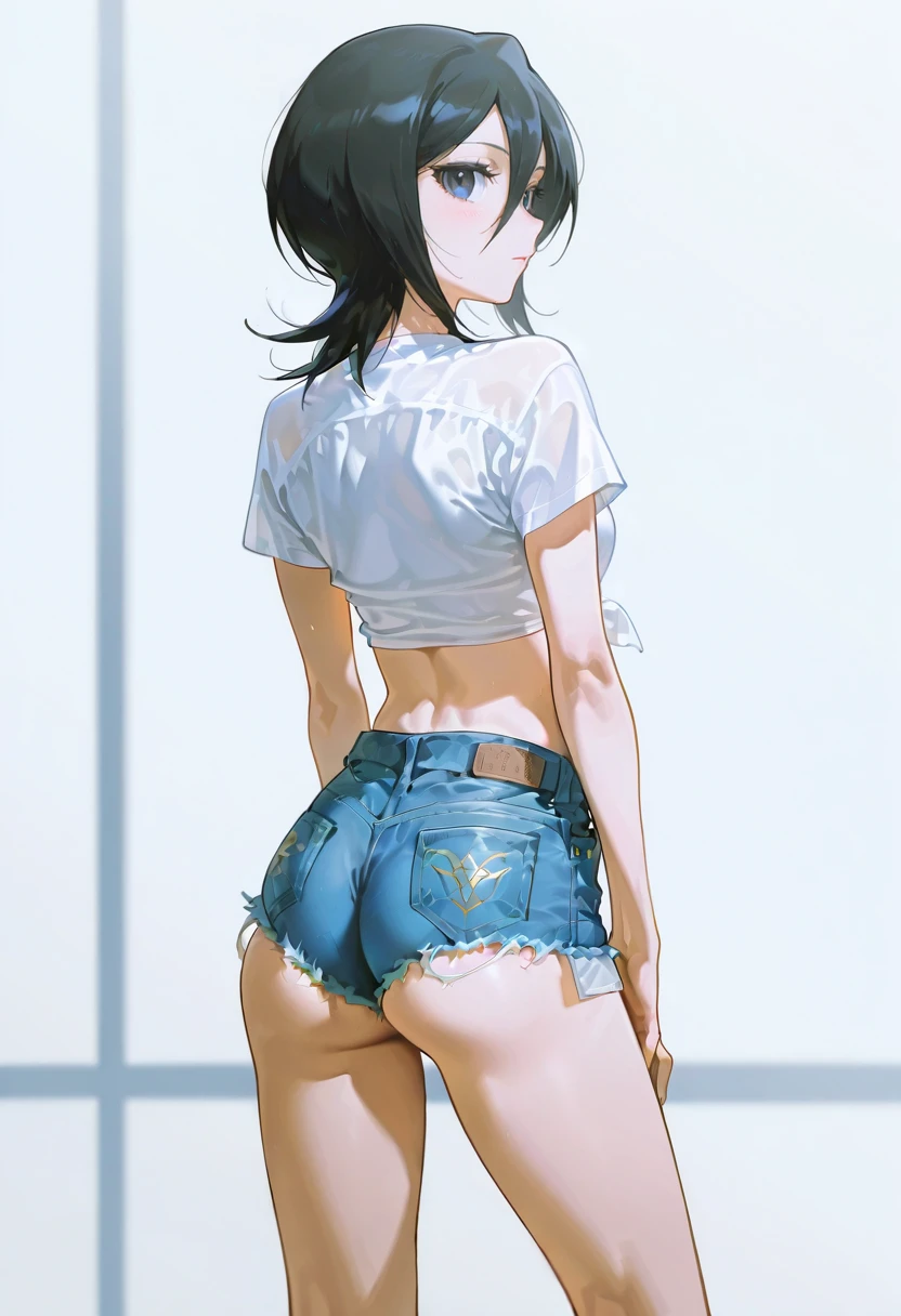 Kujou Sara Genshin Effect, masterpiece, bestquality, 1girls, oversized breasts, bara, dress shirt, Long Jeans, choker, (Graffiti:1.5), Splash with purple lightning pattern., arm behind back, against wall, View viewers from the front., Thigh strap, Head tilt, bored, water eyes,