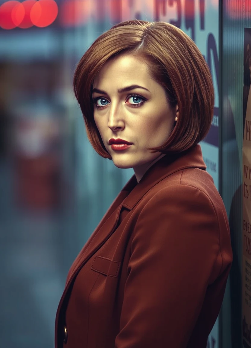 Portrait of agentscully, 30 year old woman, red hair, cinematic, short red hair, bob cut hairstyle,