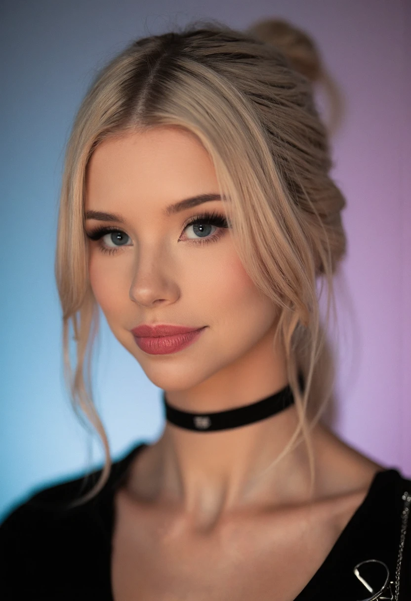 {    "T5": "The image is a high-quality, close-up portrait photo of Berticuss, a female Twitch streamer. The medium used is a high-end DSLR camera, specifically a Nikon D850, with a 50mm lens, set at an aperture of f/1.4 to create a shallow depth of field, emphasizing Berticuss' features. The film used is a digital equivalent of Kodak Portra 400, known for its natural color palette and fine grain. Berticuss is positioned in the center of the frame, looking directly at the camera with a confident and engaging smile. She has blonde hair, styled in a way that frames her face, and is wearing a black choker that adds a touch of elegance to her overall appearance. Her style is a mix of casual and chic, reflecting her personality as a streamer. The mood of the photo is lively and inviting, capturing the essence of Berticuss' personality as a Twitch streamer. The background is a soft, blurred gradient, allowing Berticuss to be the main focus of the image. The overall art style is reminiscent of modern portrait photography, with a focus on natural lighting and authentic expressions.",    "CLIP": "blonde hair, blue eyes, black choker, female, close-up, portrait, Twitch streamer, confident, smile, natural lighting, soft background, Nikon D850, 50mm lens, f/1.4 aperture, Kodak Portra 400, digital photo" }