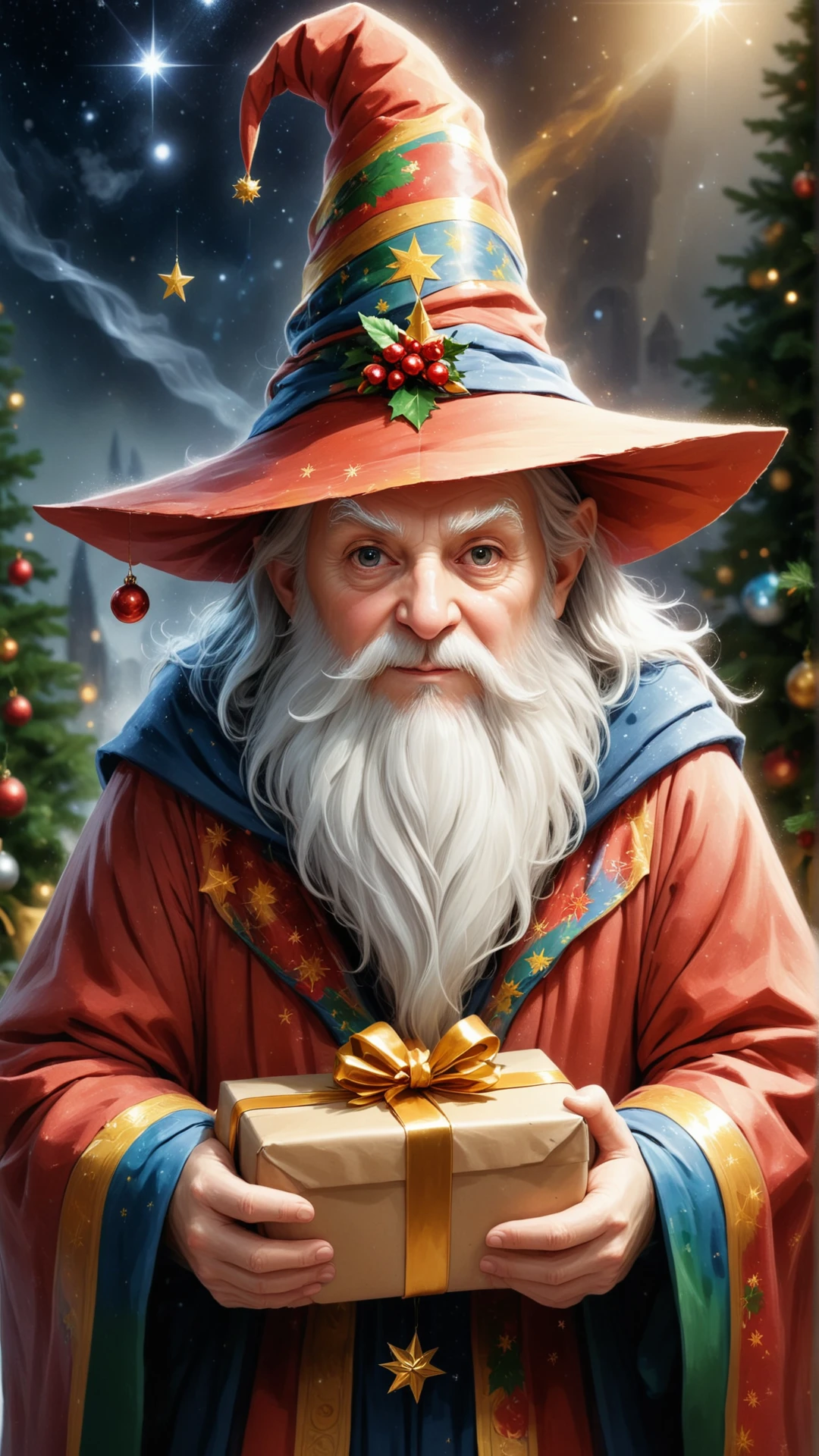 A ChristmasWrapped wizard.
<lora:ChristmasWrappedSDXL:0.7>