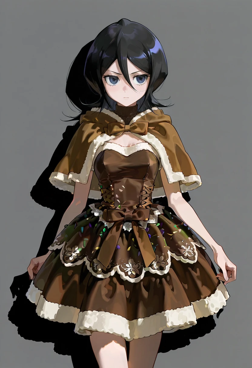 winter spice dress,brown capelet,1girl,solo,kuchiki_rukia