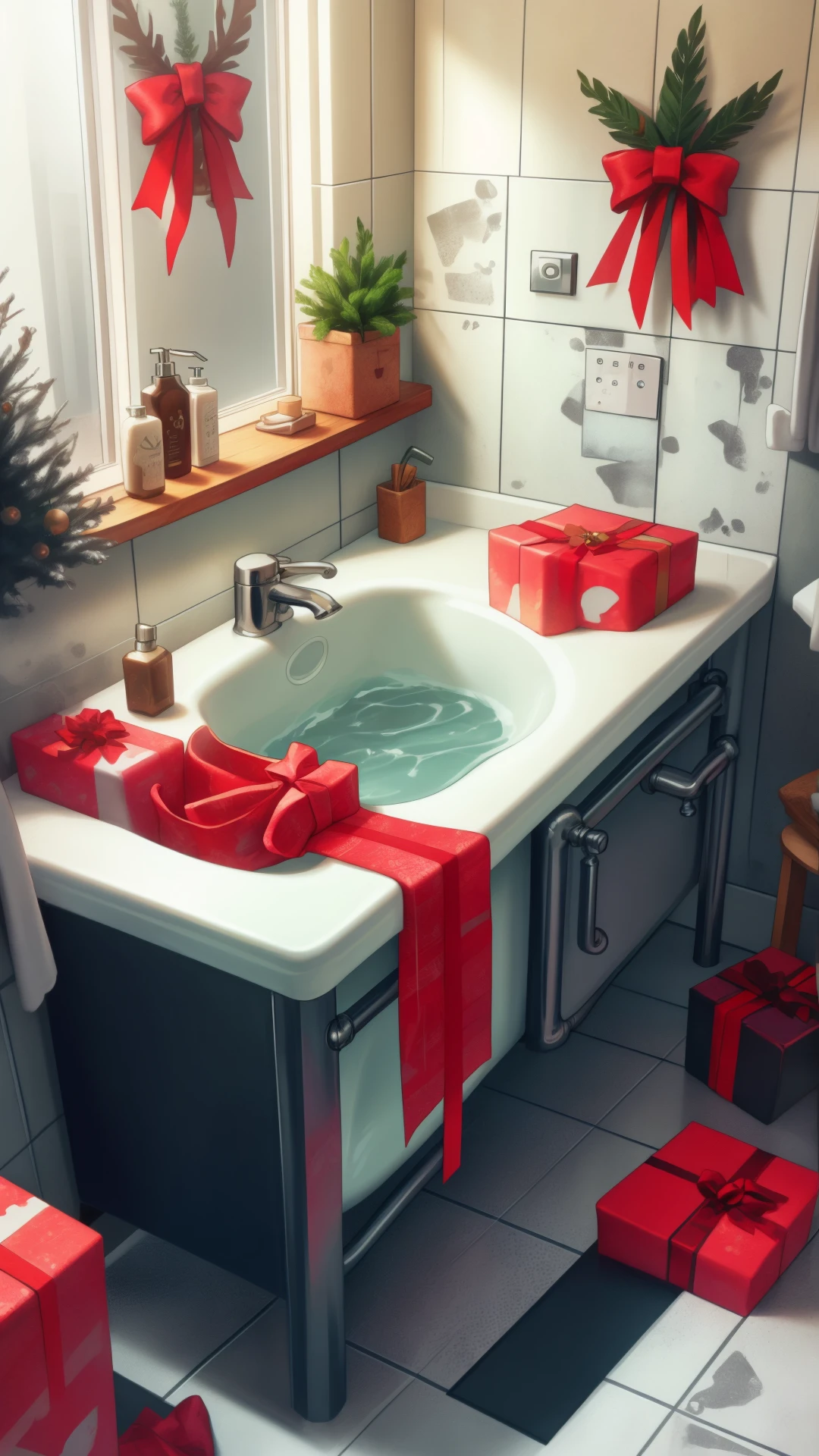 A ChristmasWrapped Bathroom.
<lora:ChristmasWrappedSD15:0.8>